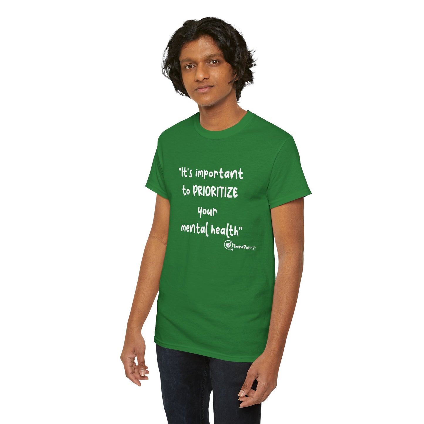 TheraPurrs Phrase T-Shirt - "It's important to PRIORITIZE your mental health"