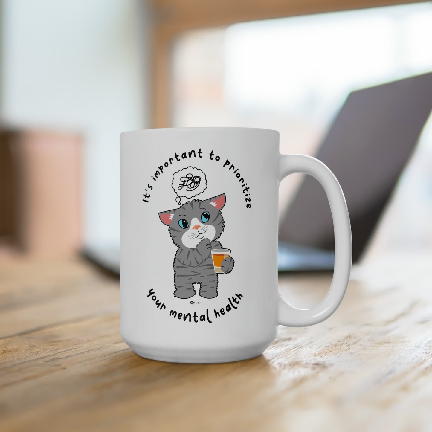 Ceramic Mug 15oz - TheraCat - It's important to prioritize your mental health
