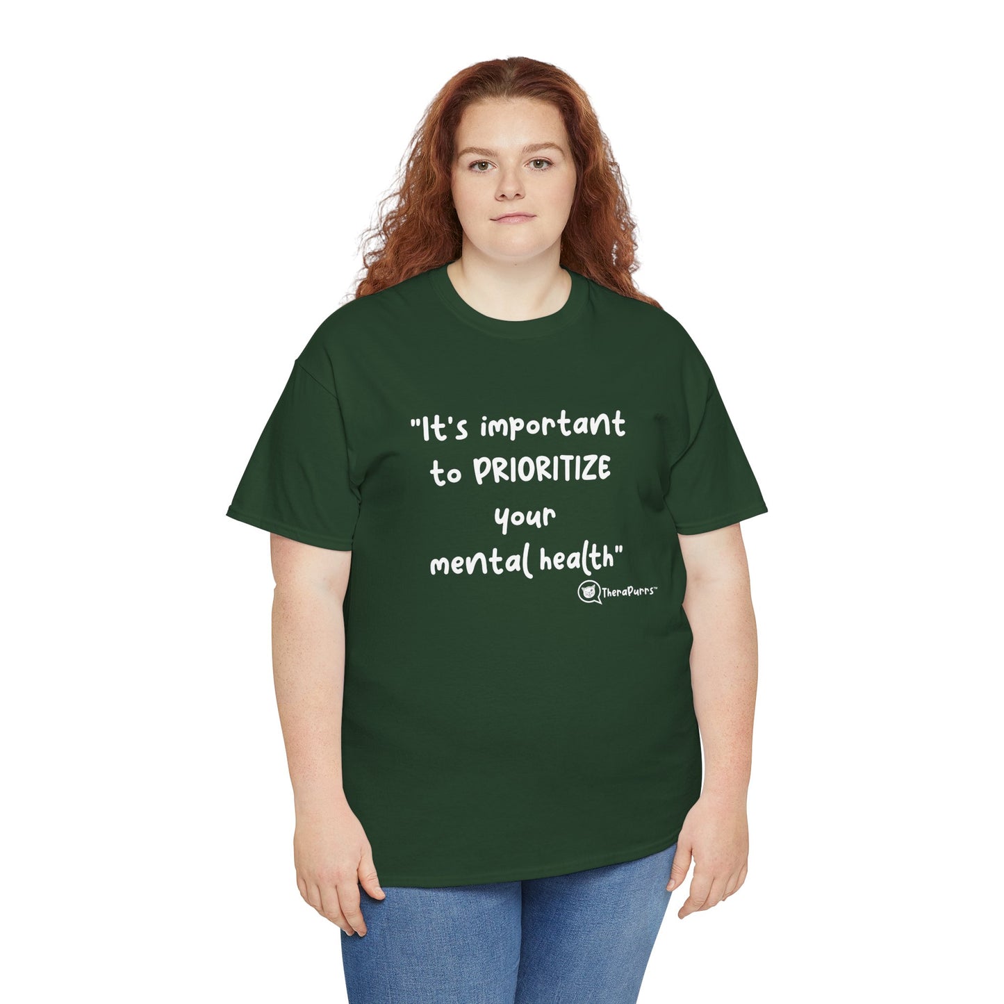 TheraPurrs Phrase T-Shirt - "It's important to PRIORITIZE your mental health"