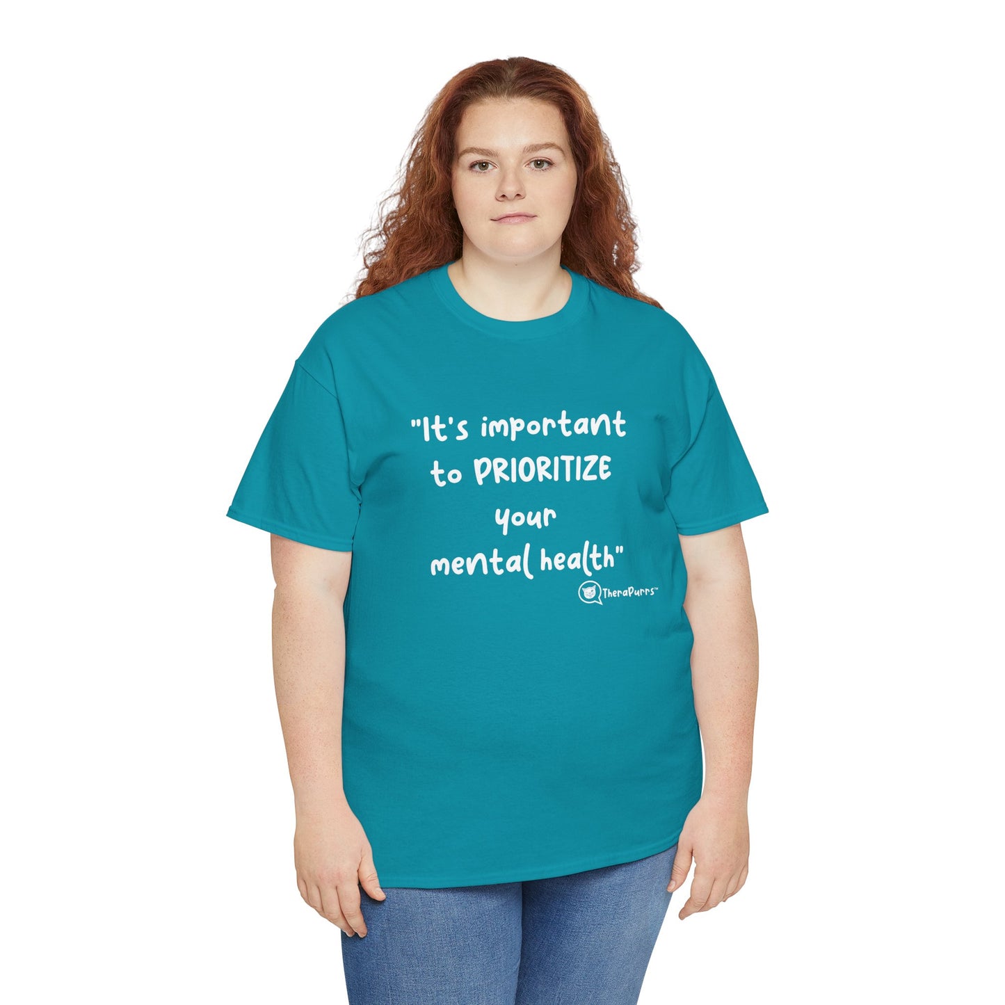 TheraPurrs Phrase T-Shirt - "It's important to PRIORITIZE your mental health"
