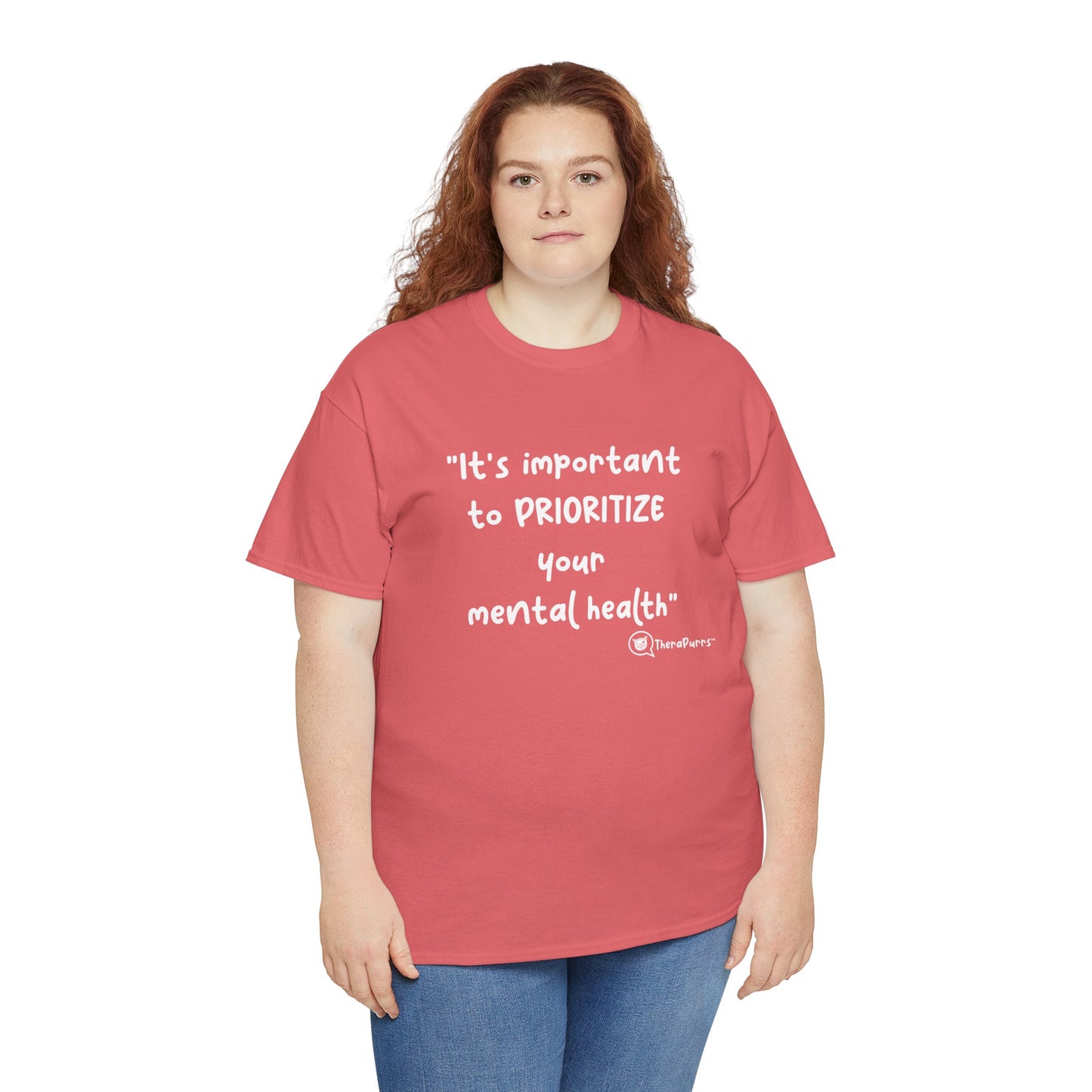 TheraPurrs Phrase T-Shirt - "It's important to PRIORITIZE your mental health"