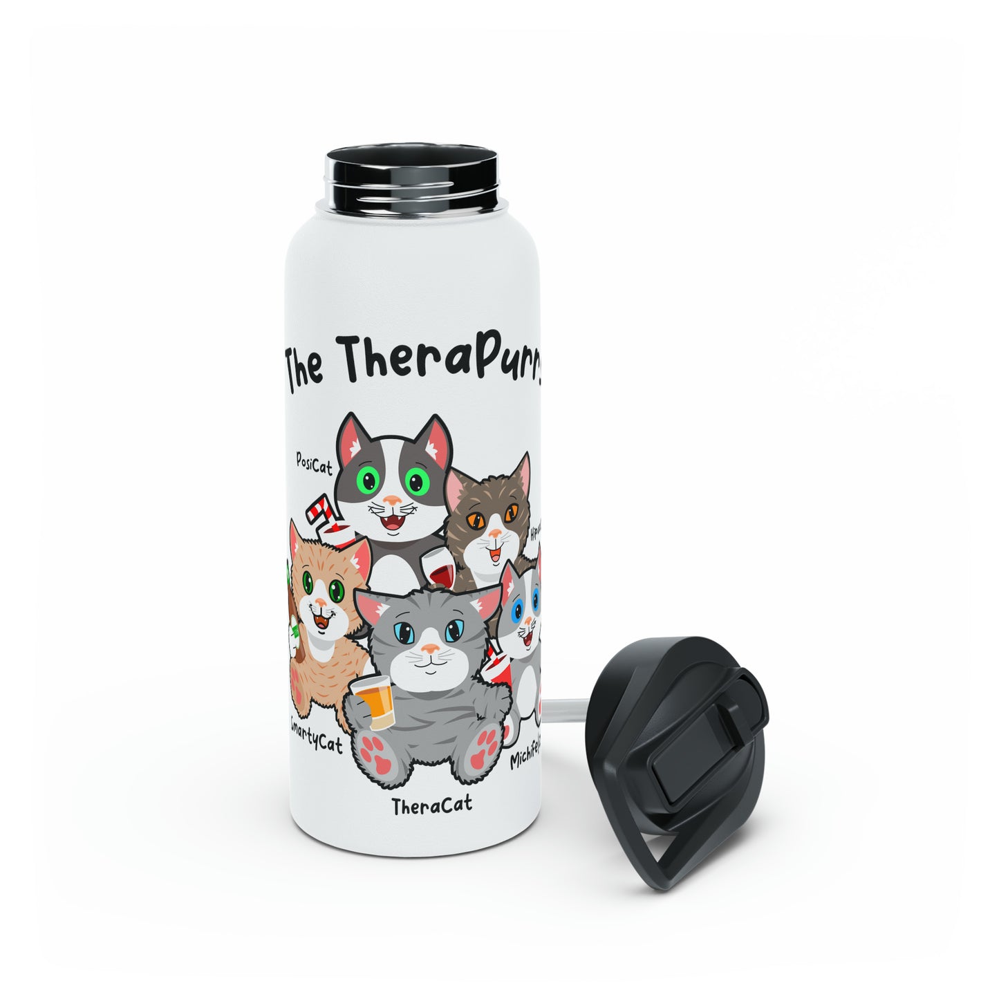Water Bottle, Stainless Steel - TheraPurrs - 5 Cats