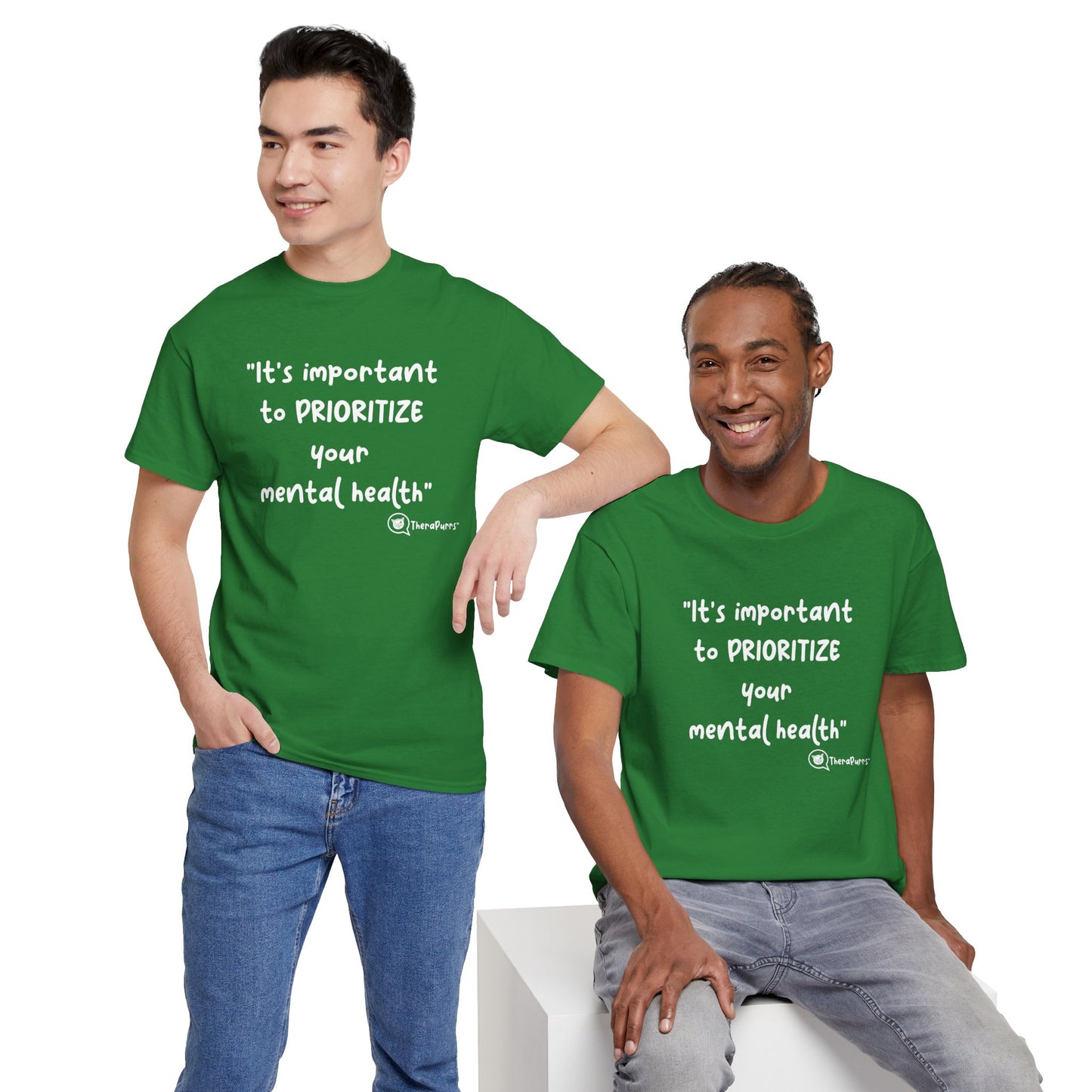 TheraPurrs Phrase T-Shirt - "It's important to PRIORITIZE your mental health"