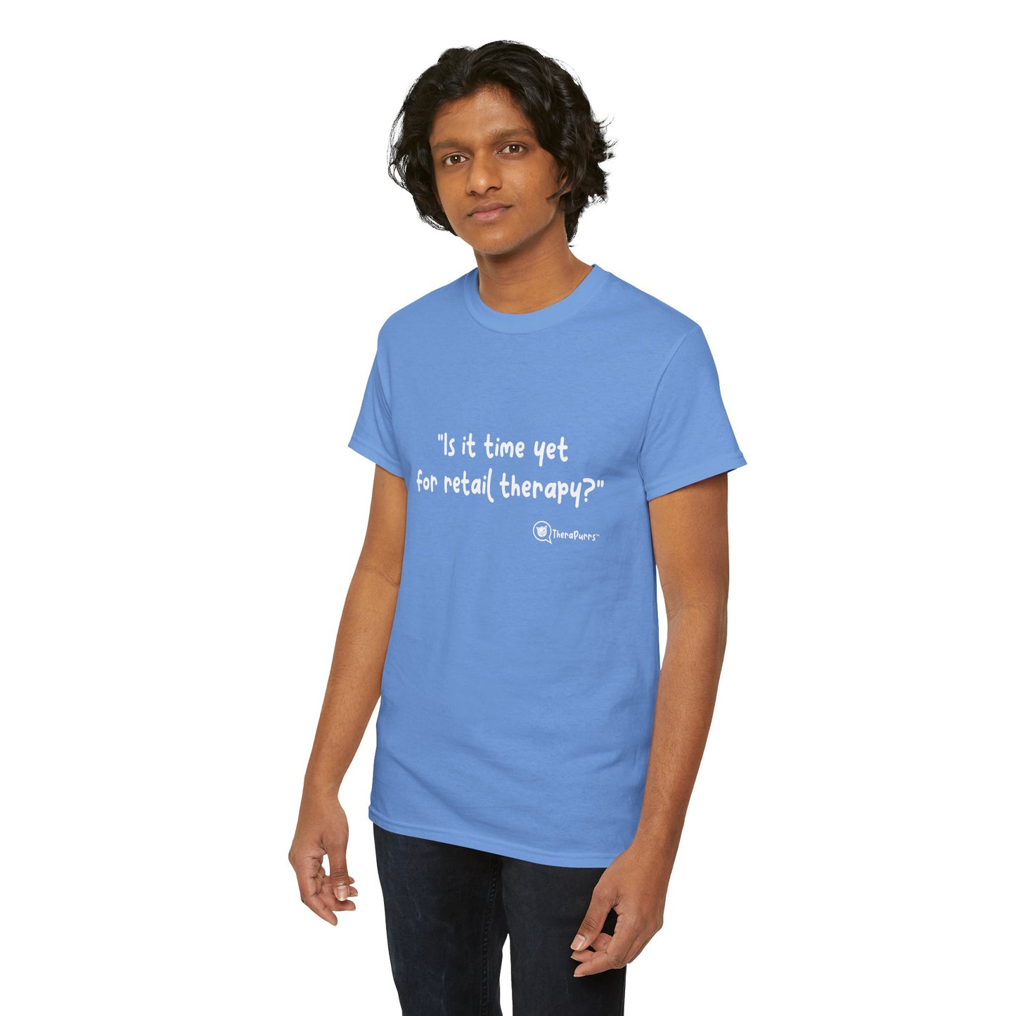 TheraPurrs Phrase T-Shirt - "Is It Time Yet for Retail Therapy?"