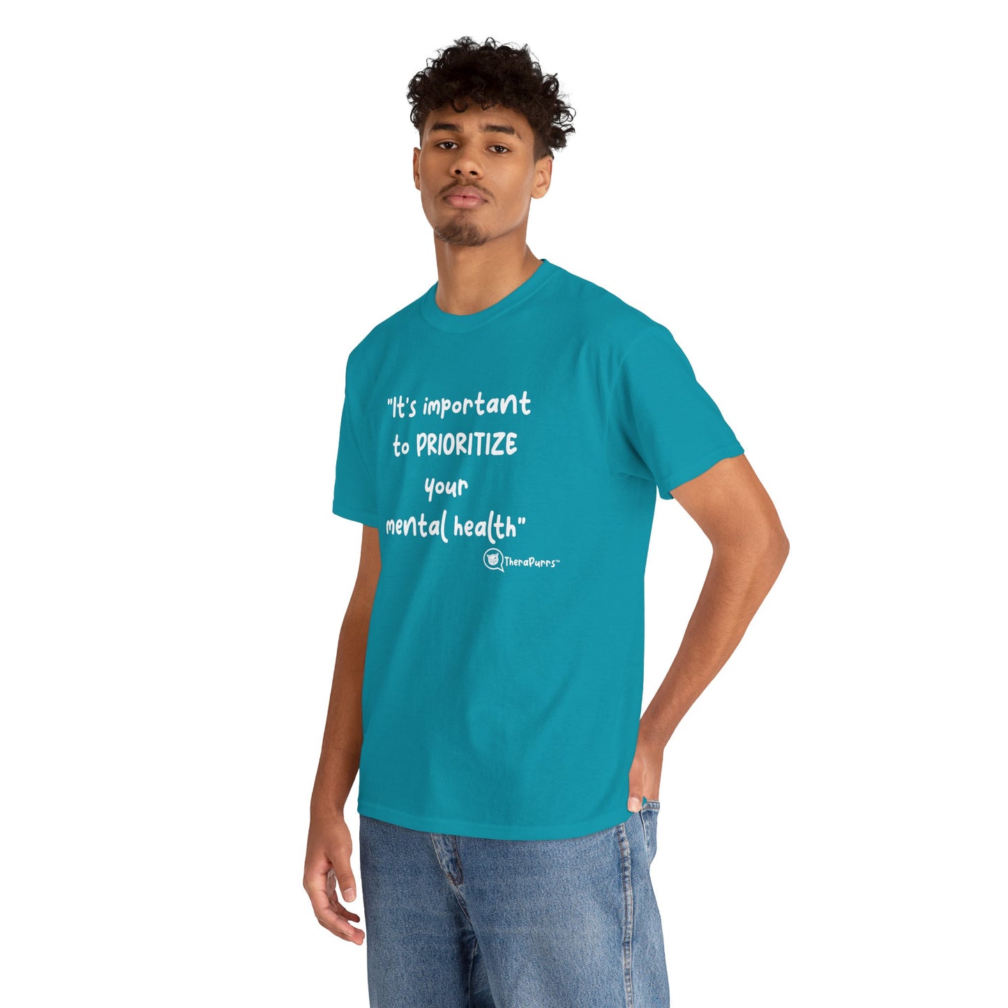 TheraPurrs Phrase T-Shirt - "It's important to PRIORITIZE your mental health"