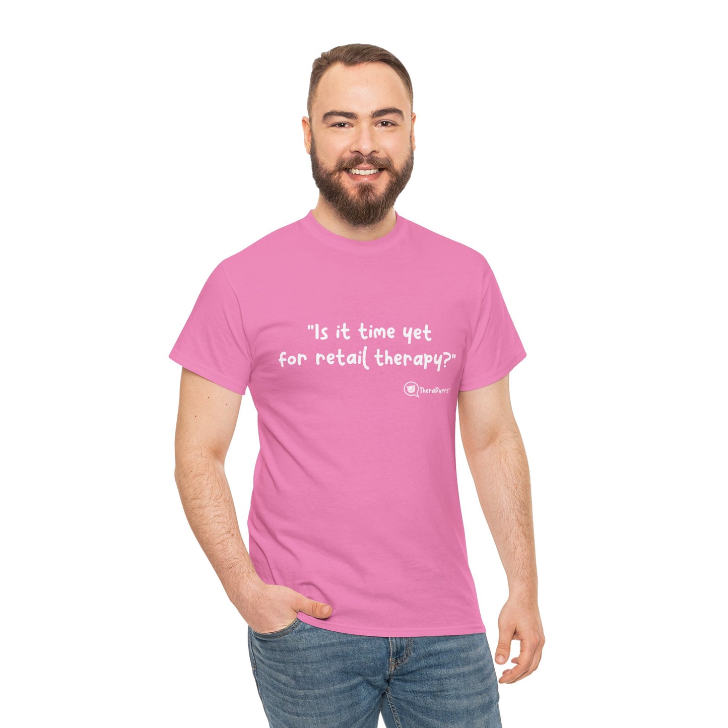 TheraPurrs Phrase T-Shirt - "Is It Time Yet for Retail Therapy?"