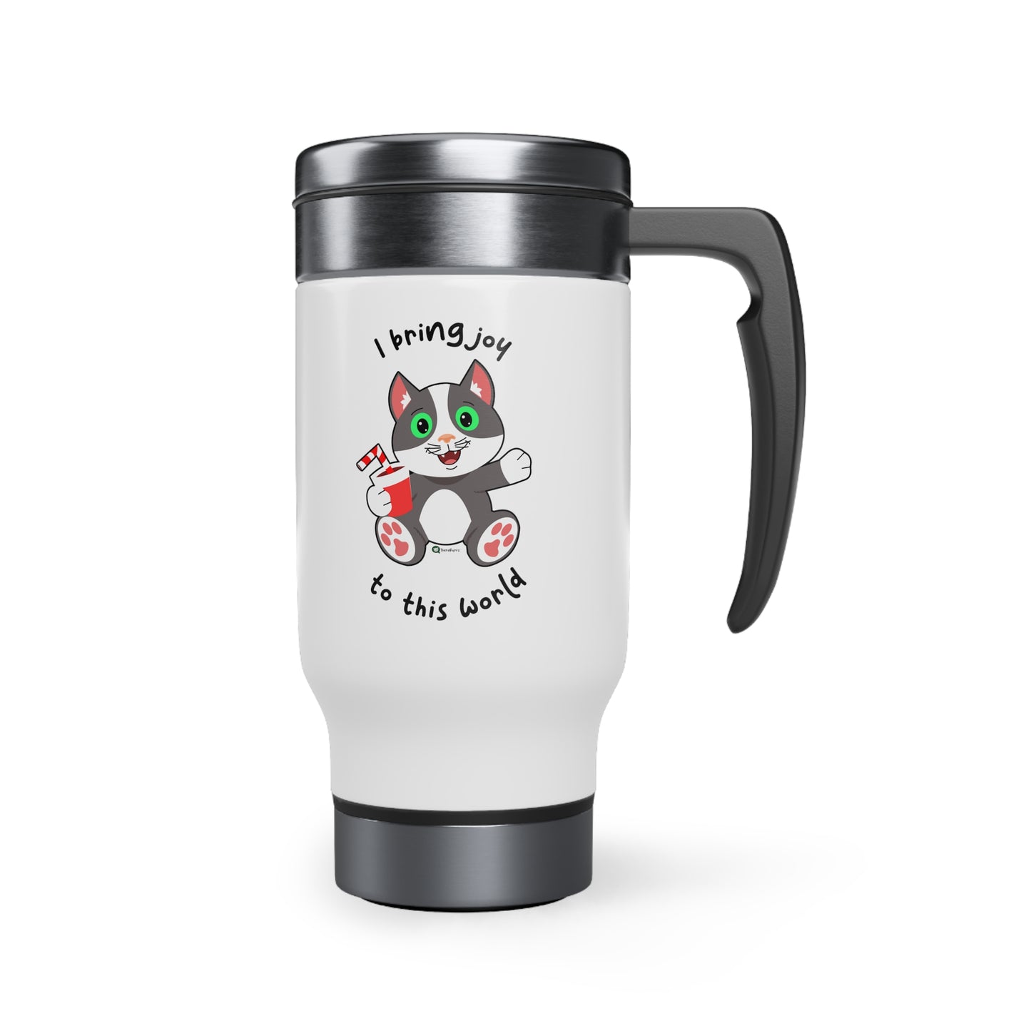 Stainless Steel Travel Mug with Handle, 14oz - PosiCat - I Bring Joy To This World