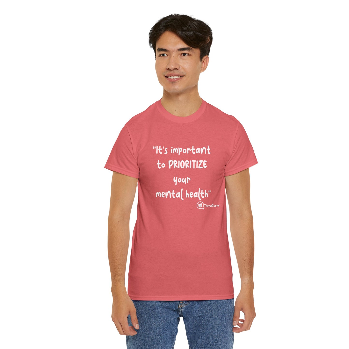 TheraPurrs Phrase T-Shirt - "It's important to PRIORITIZE your mental health"