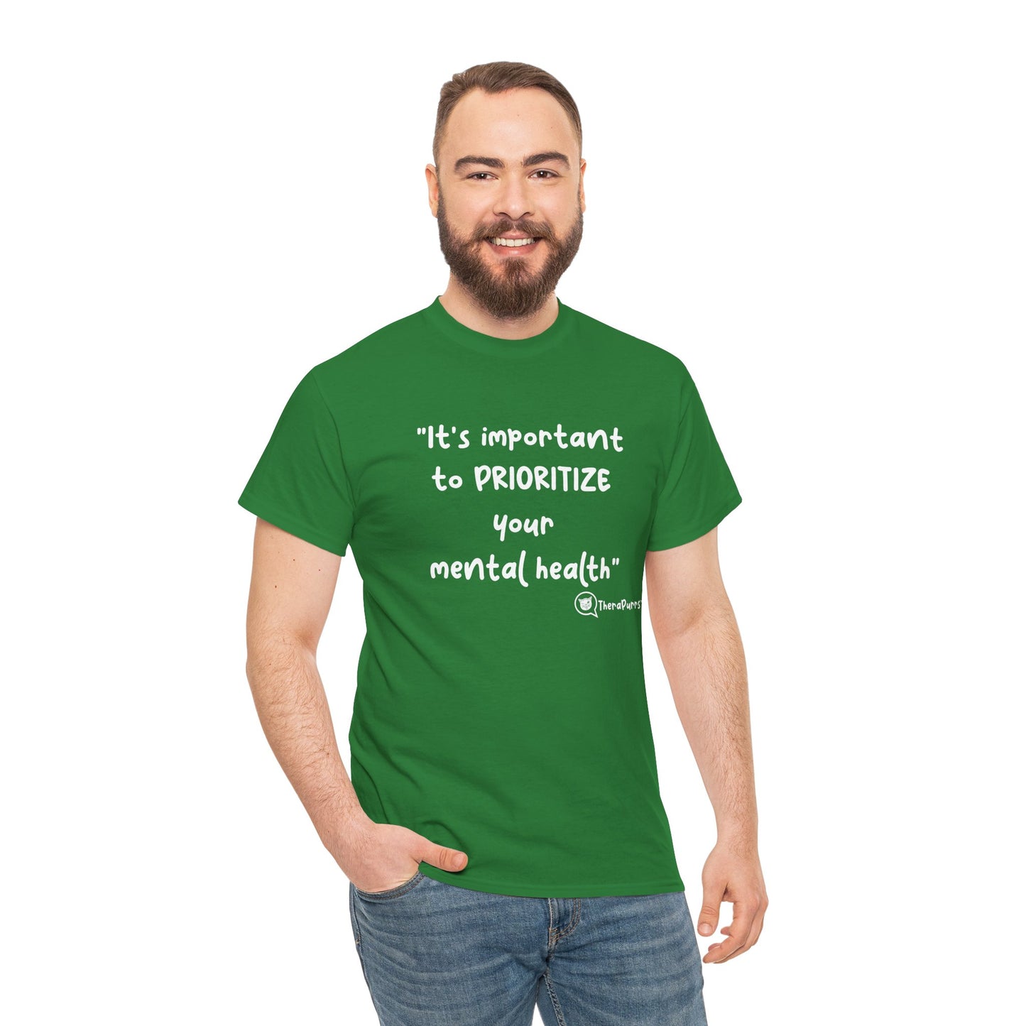 TheraPurrs Phrase T-Shirt - "It's important to PRIORITIZE your mental health"