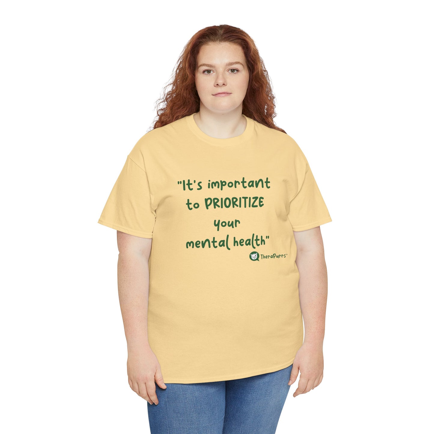 TheraPurrs Phrase T-Shirt - "It's important to PRIORITIZE your mental health"