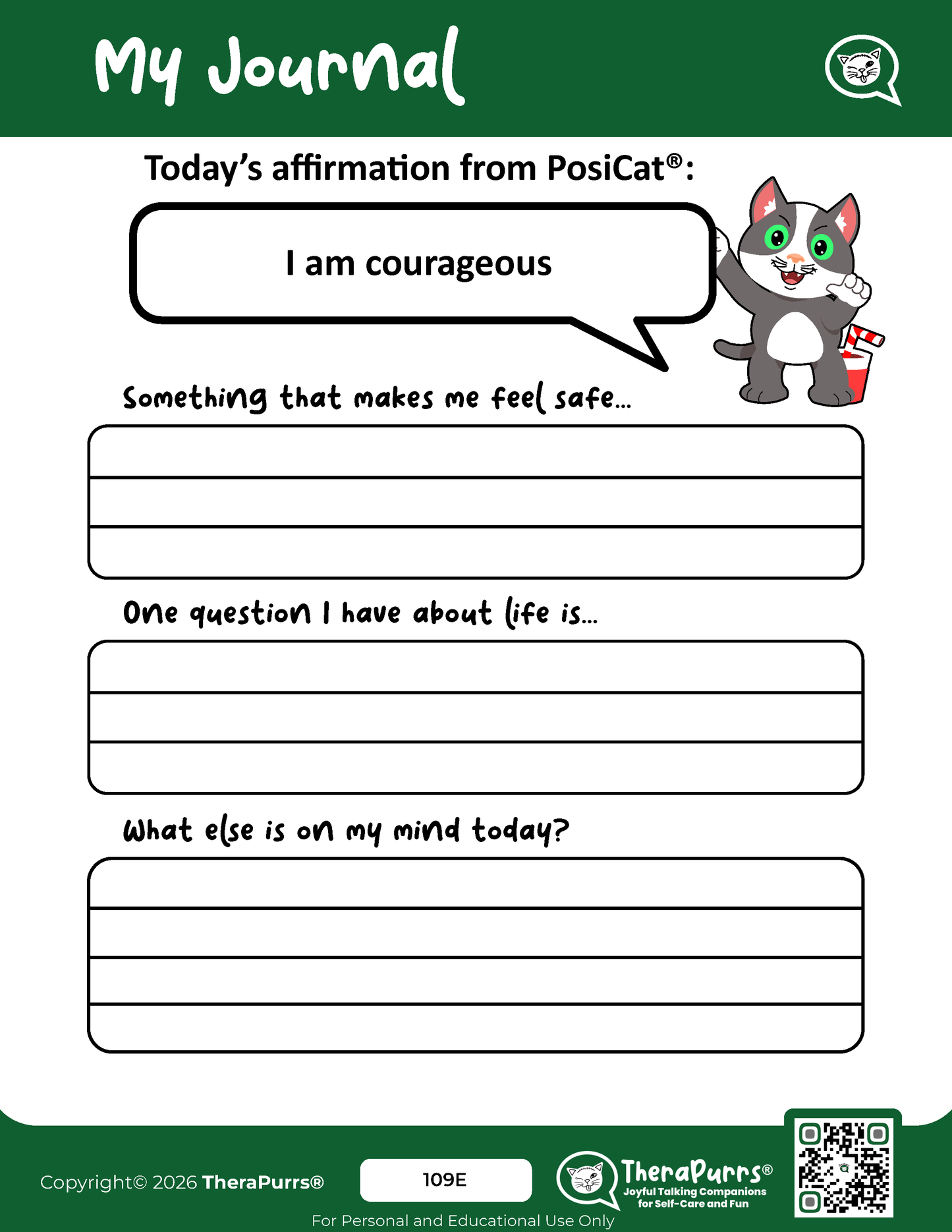 PosiCat's Printables - Activities Booklet 109: I am courageous
