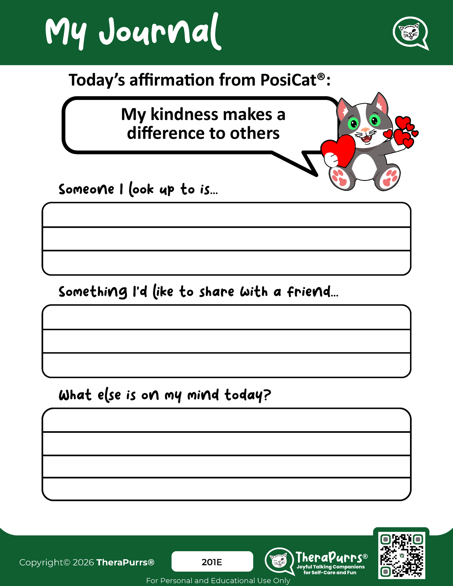 PosiCat's Printables - Activities Booklet 201: My kindness makes a difference to others