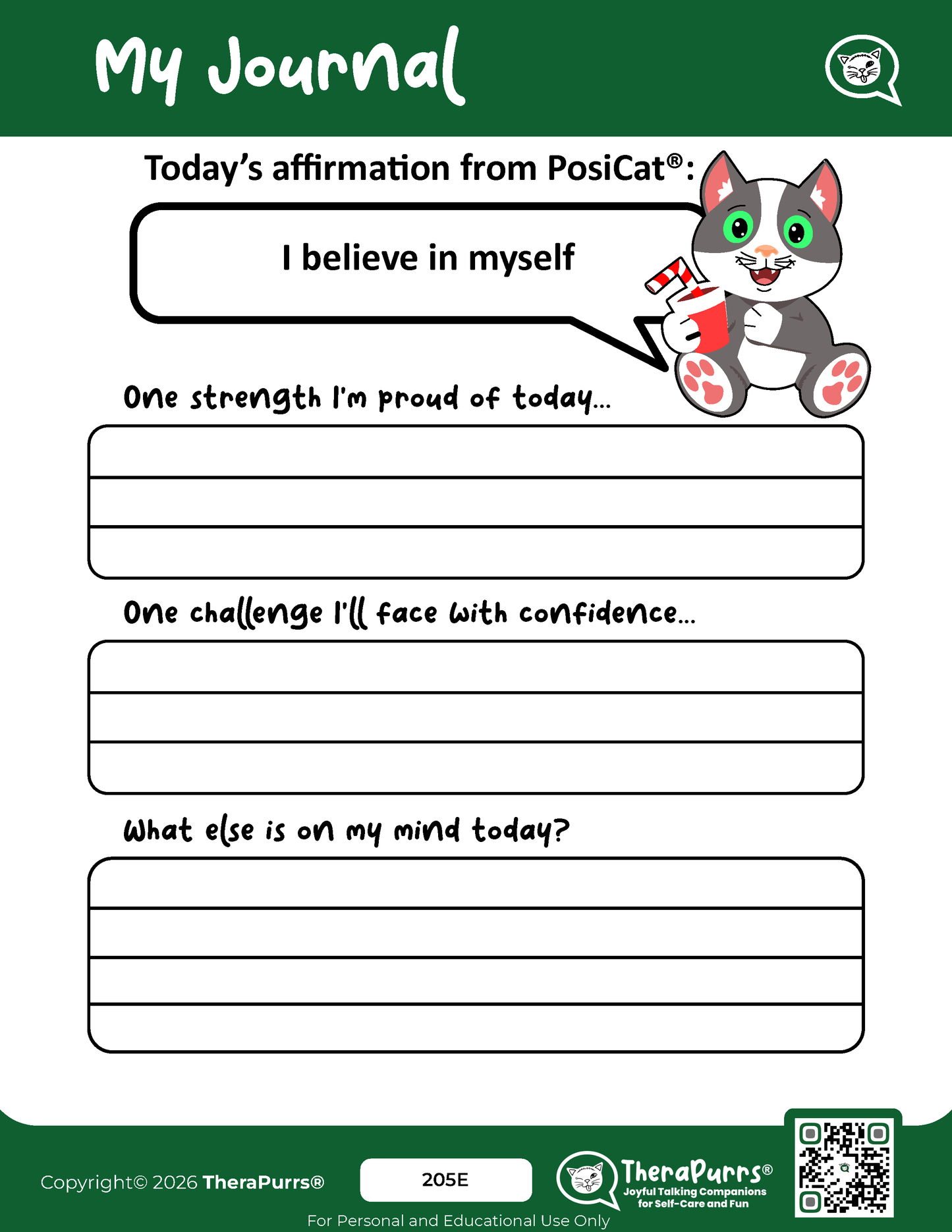 PosiCat's Printables - Activities Booklet 205: I believe in myself