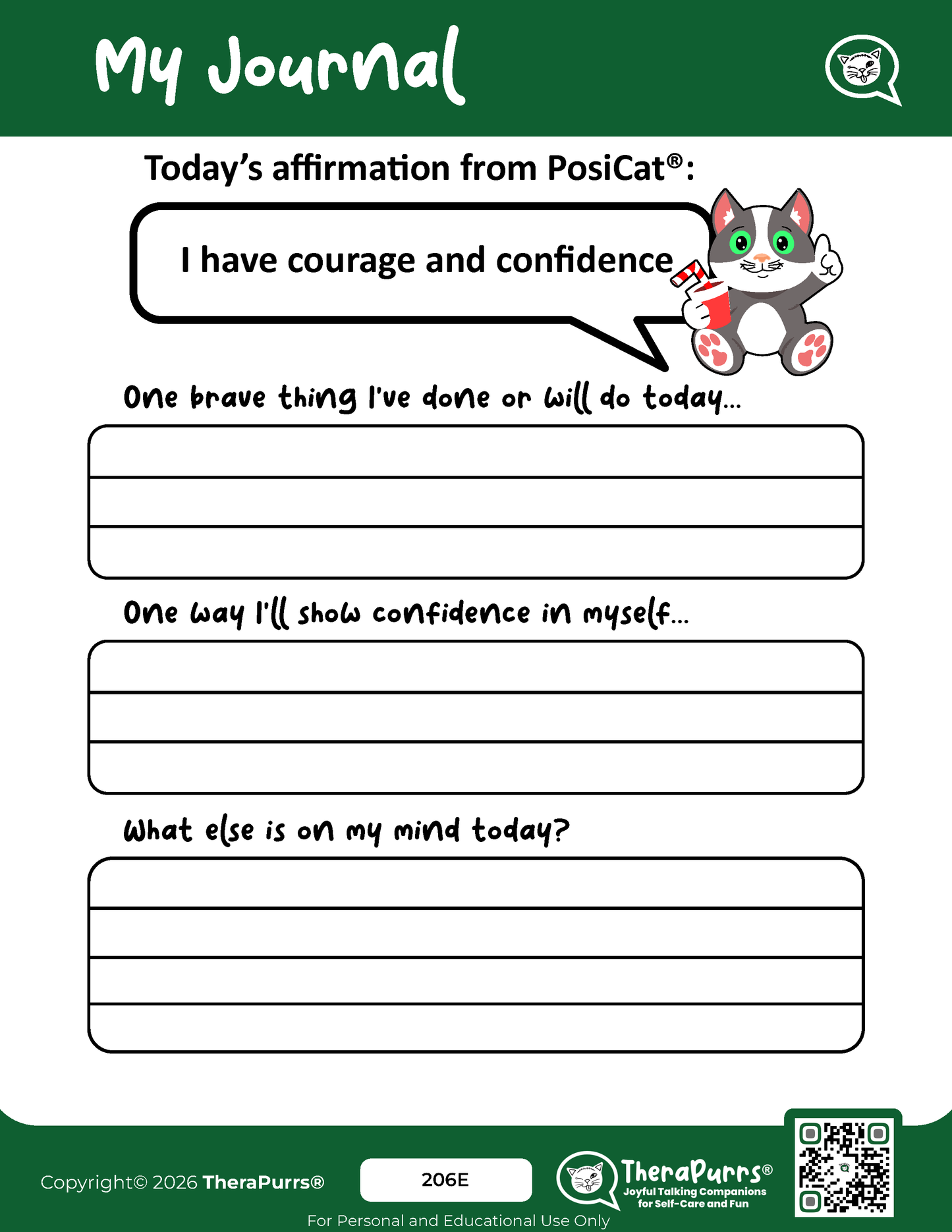 PosiCat's Printables - Activities Booklet 206: I have courage and confidence