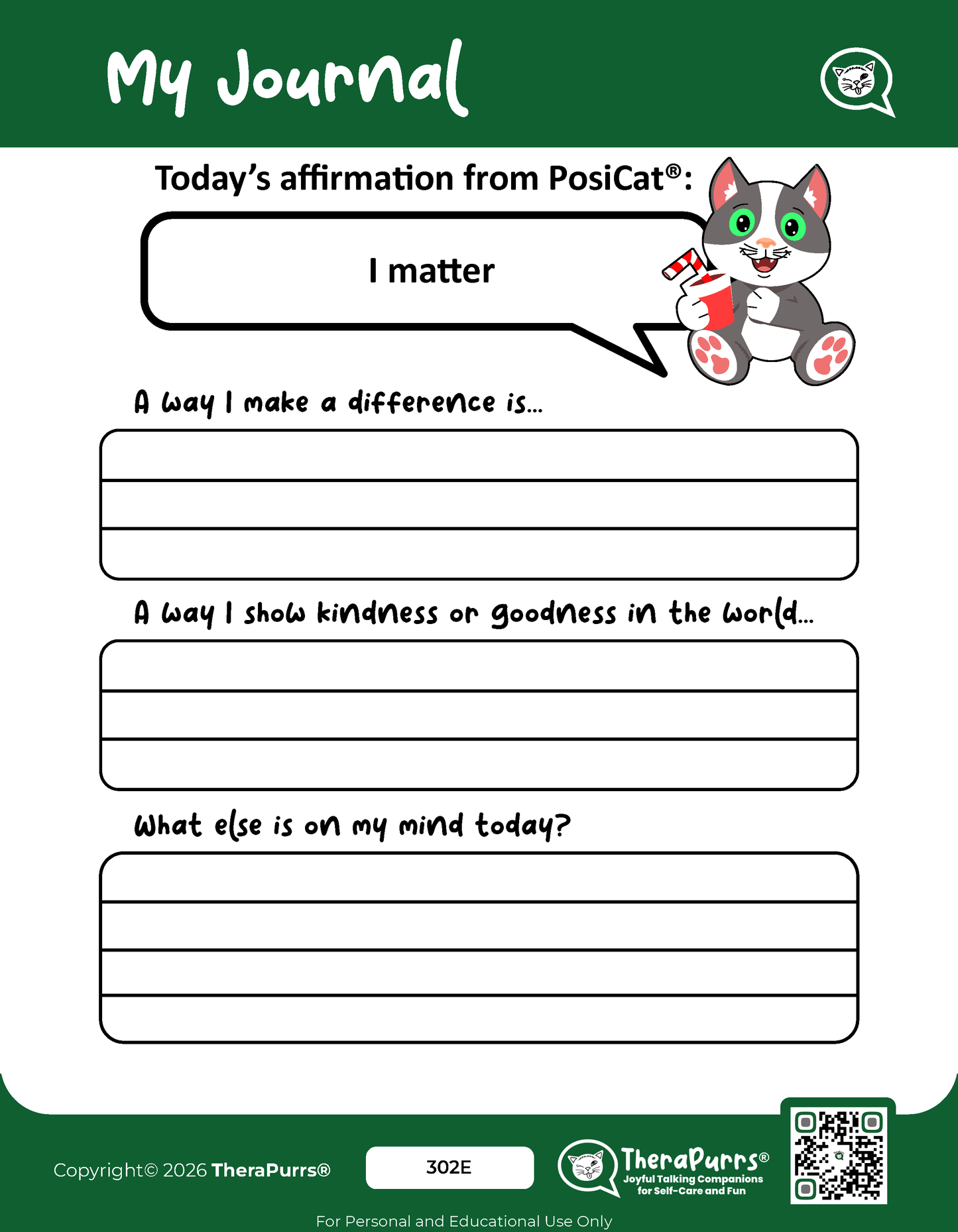 PosiCat's Printables - Activities Booklet 302: I matter
