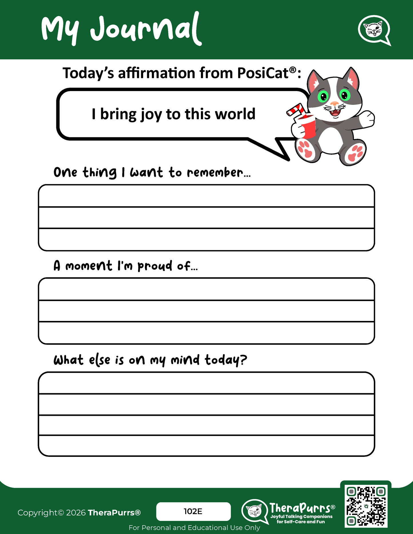 PosiCat's Printables - Activities Booklet 102: I bring joy to this world