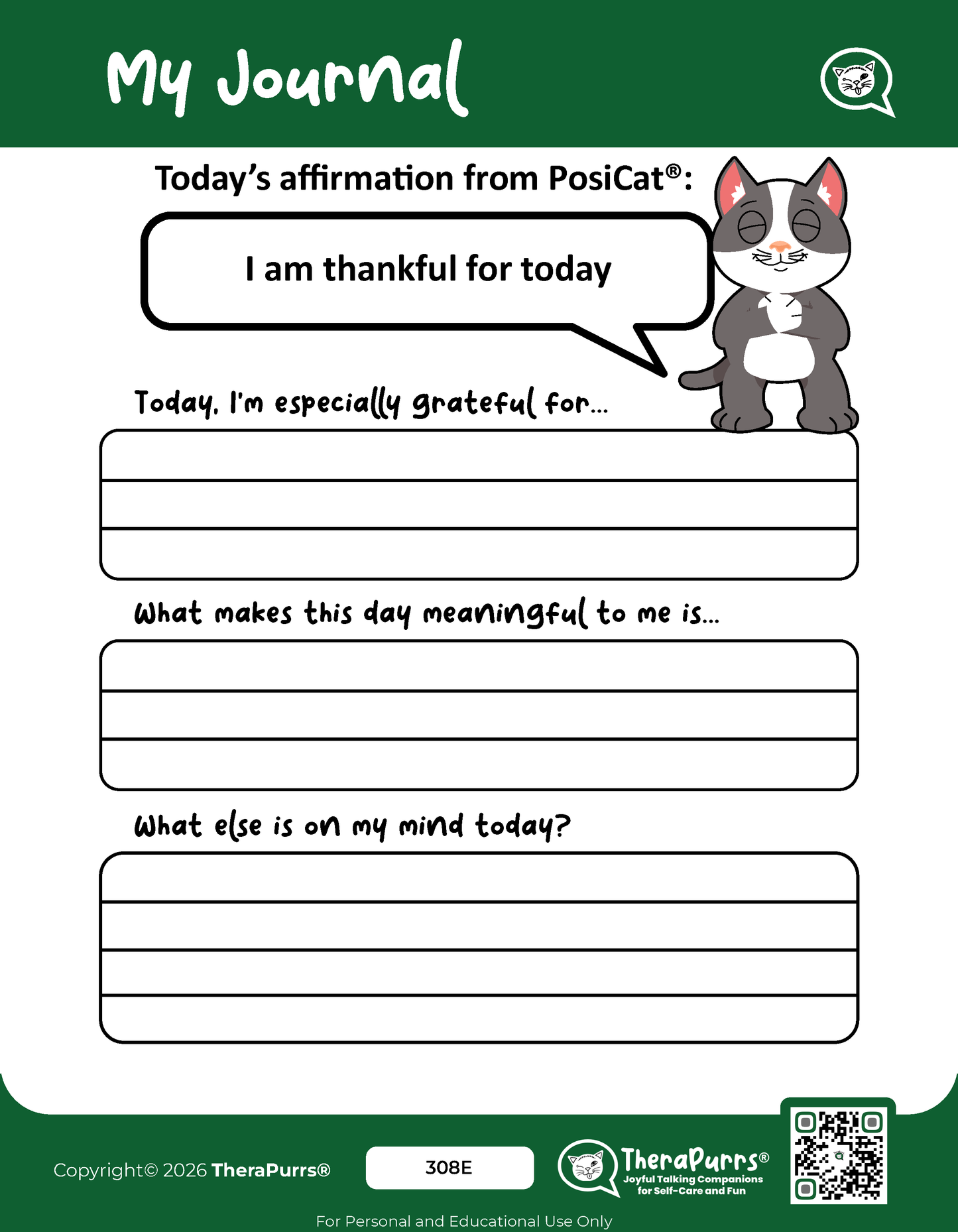 PosiCat's Printables - Activities Booklet 308: I am thankful for today