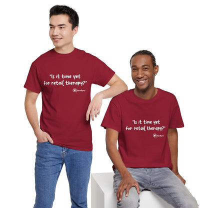 TheraPurrs Phrase T-Shirt - "Is It Time Yet for Retail Therapy?"
