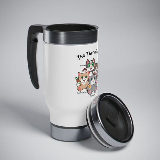 Stainless Steel Travel Mug with Handle, 14oz - TheraPurrs - 5 Cats
