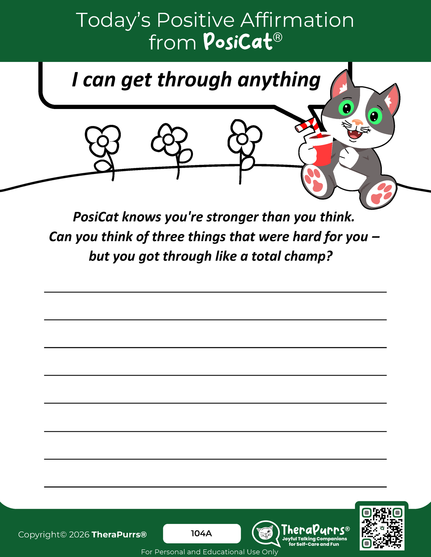 PosiCat's Printables - Activities Booklet 104: I can get through anything