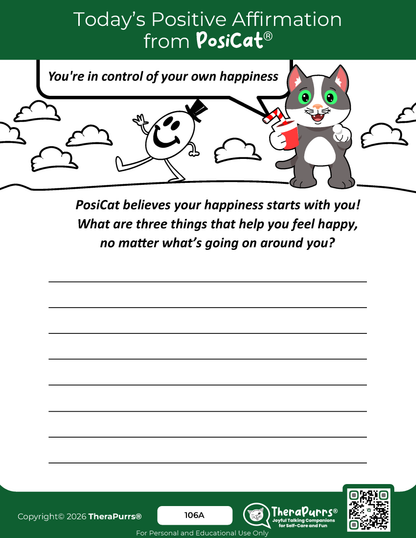 PosiCat's Printables - Activities Booklet 106: You're in control of your own happiness
