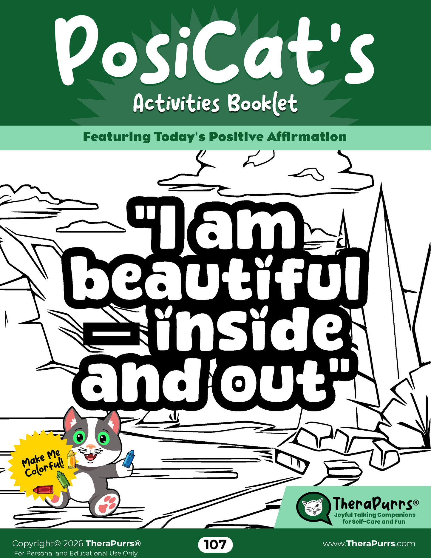 PosiCat's Printables - Activities Booklet 107: I am beautiful – Inside and out