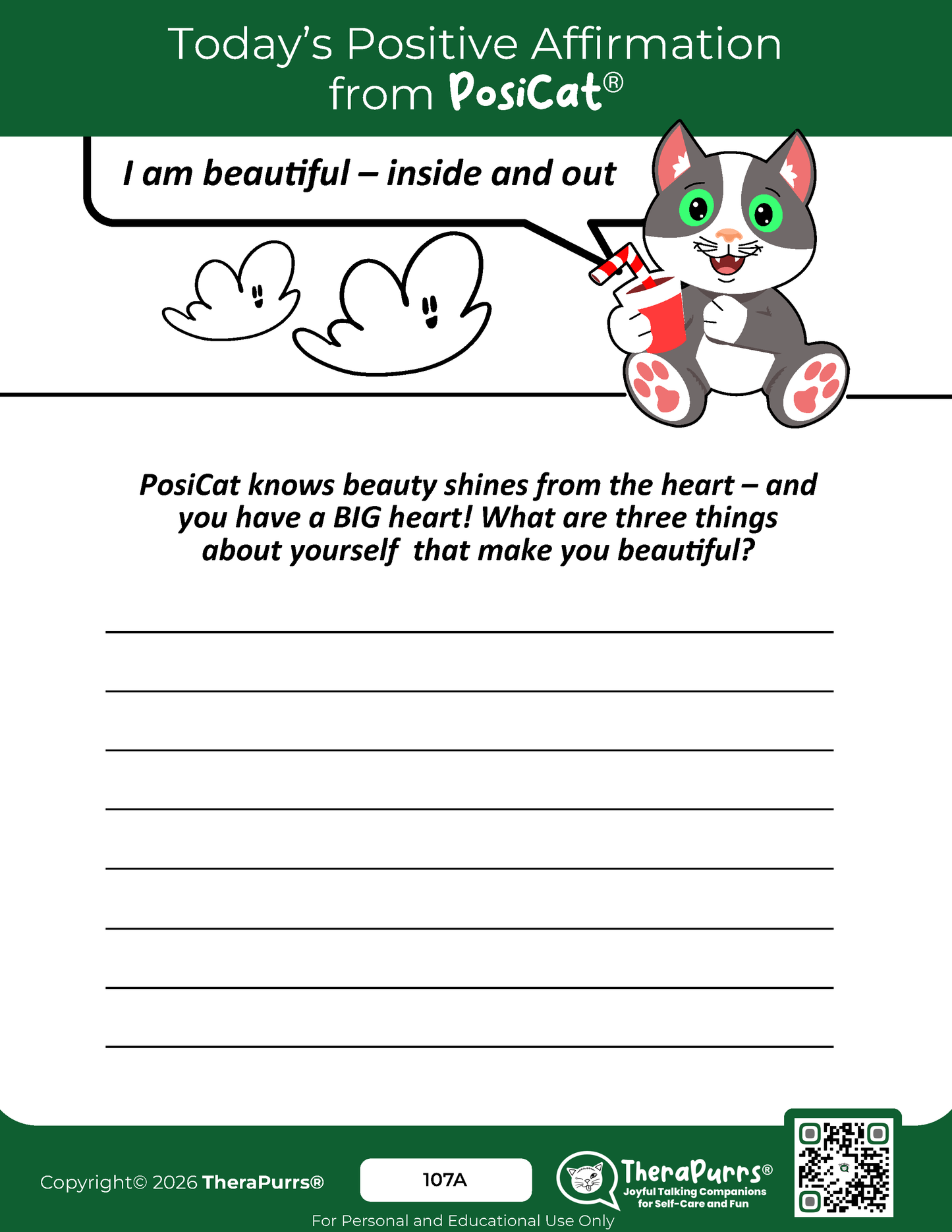 PosiCat's Printables - Activities Booklet 107: I am beautiful – Inside and out