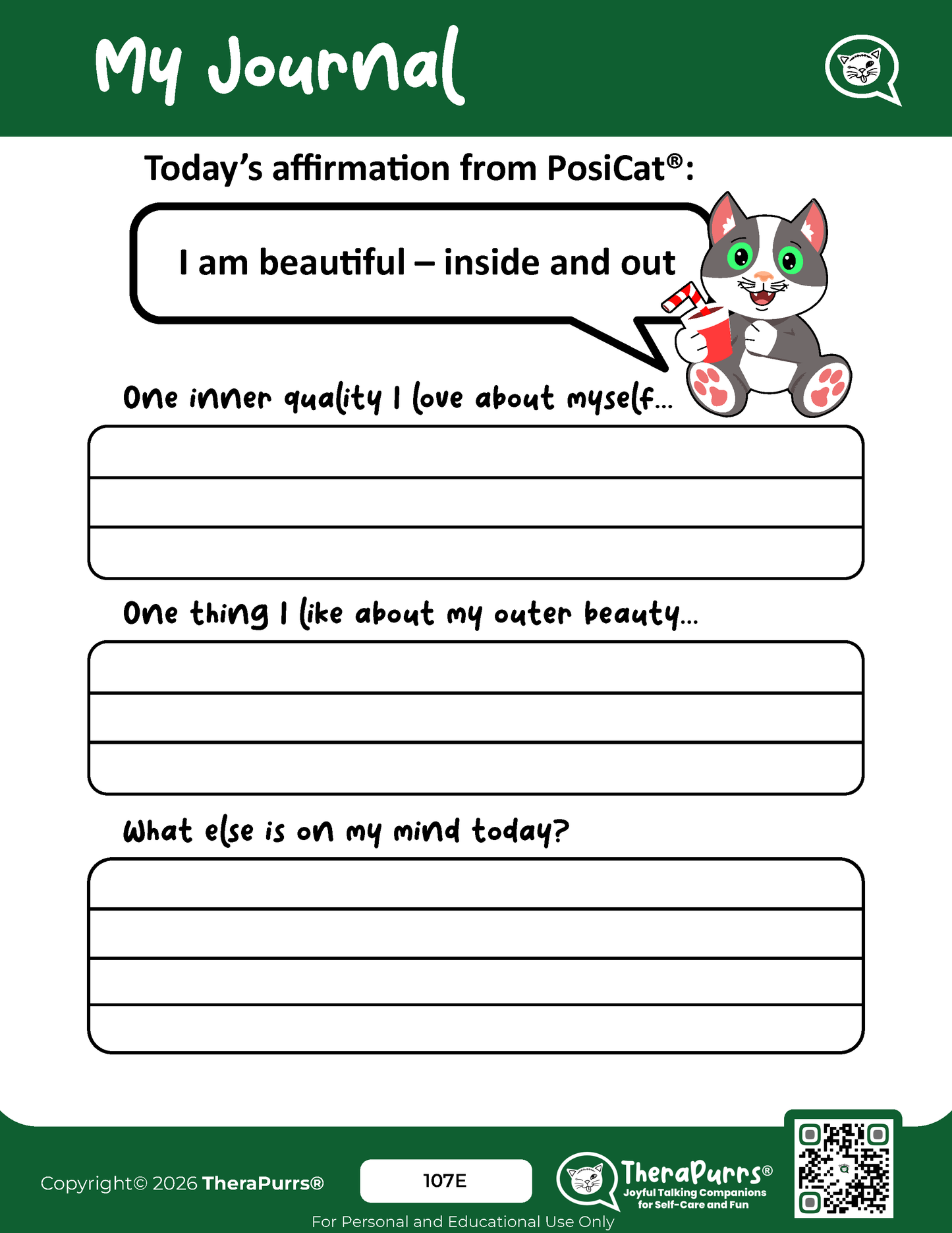 PosiCat's Printables - Activities Booklet 107: I am beautiful – Inside and out