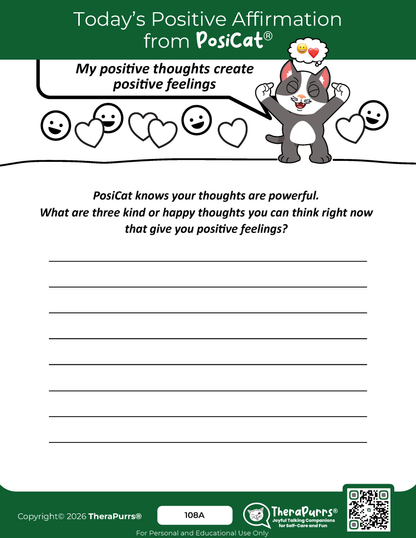PosiCat's Printables - Activities Booklet 108: My positive thoughts create positive feelings