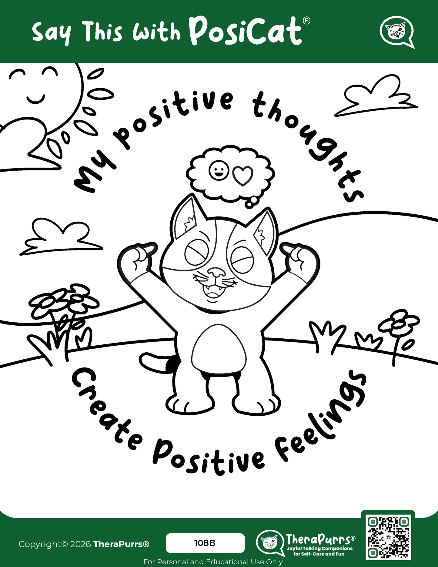 PosiCat's Printables - Activities Booklet 108: My positive thoughts create positive feelings