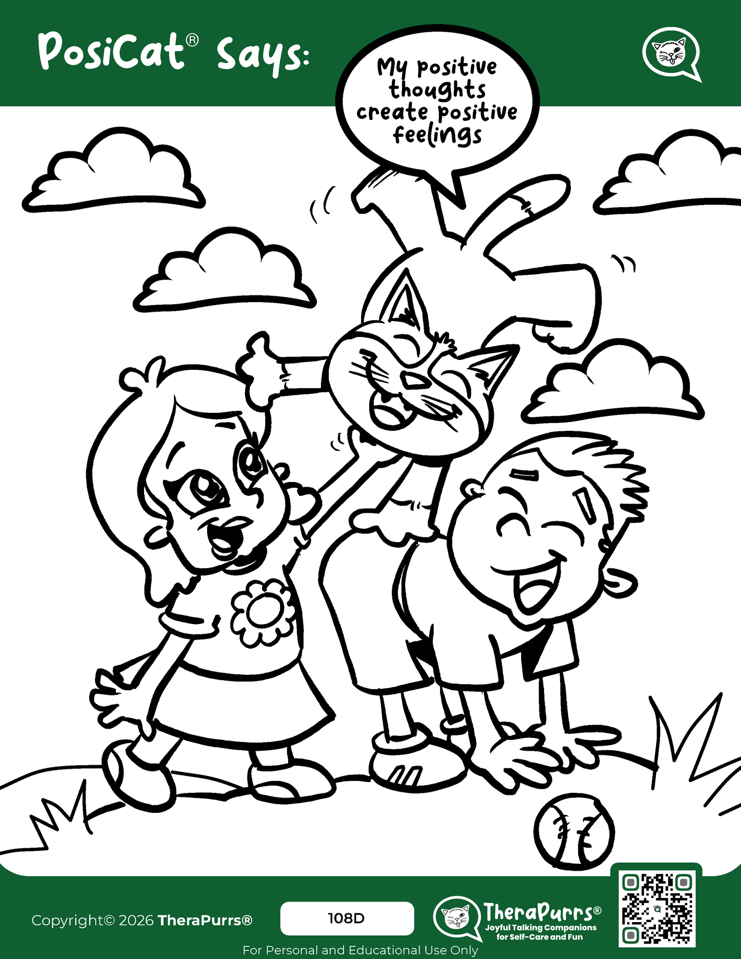 PosiCat's Printables - Activities Booklet 108: My positive thoughts create positive feelings