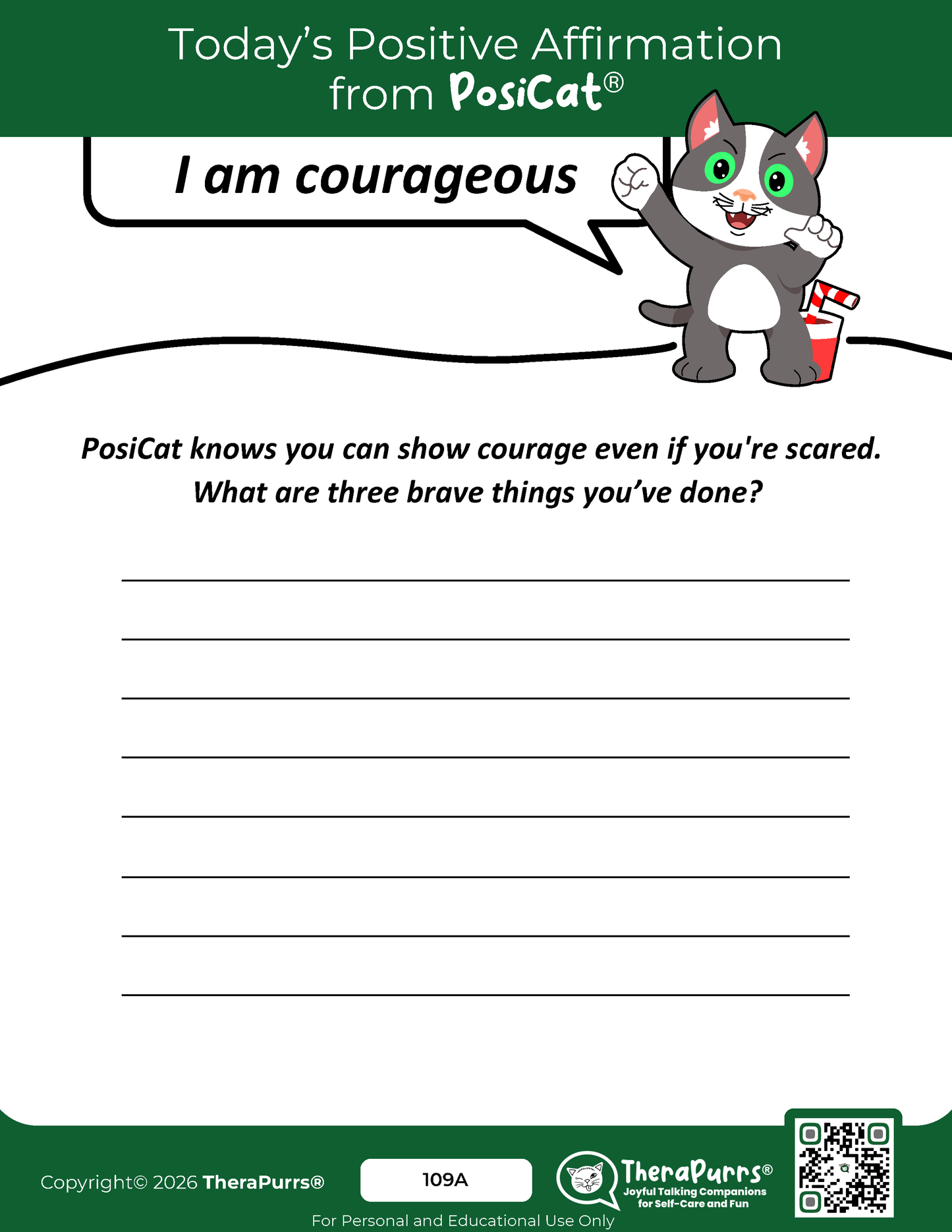 PosiCat's Printables - Activities Booklet 109: I am courageous