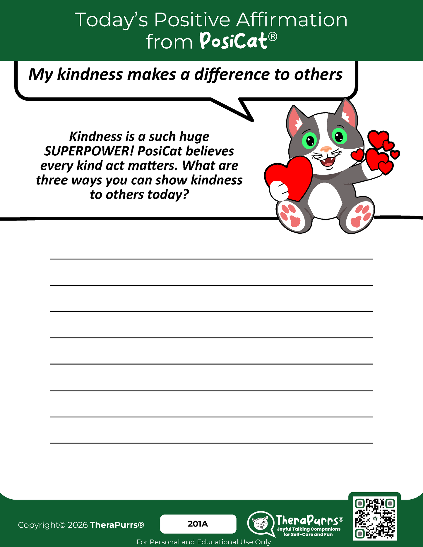 PosiCat's Printables - Activities Booklet 201: My kindness makes a difference to others