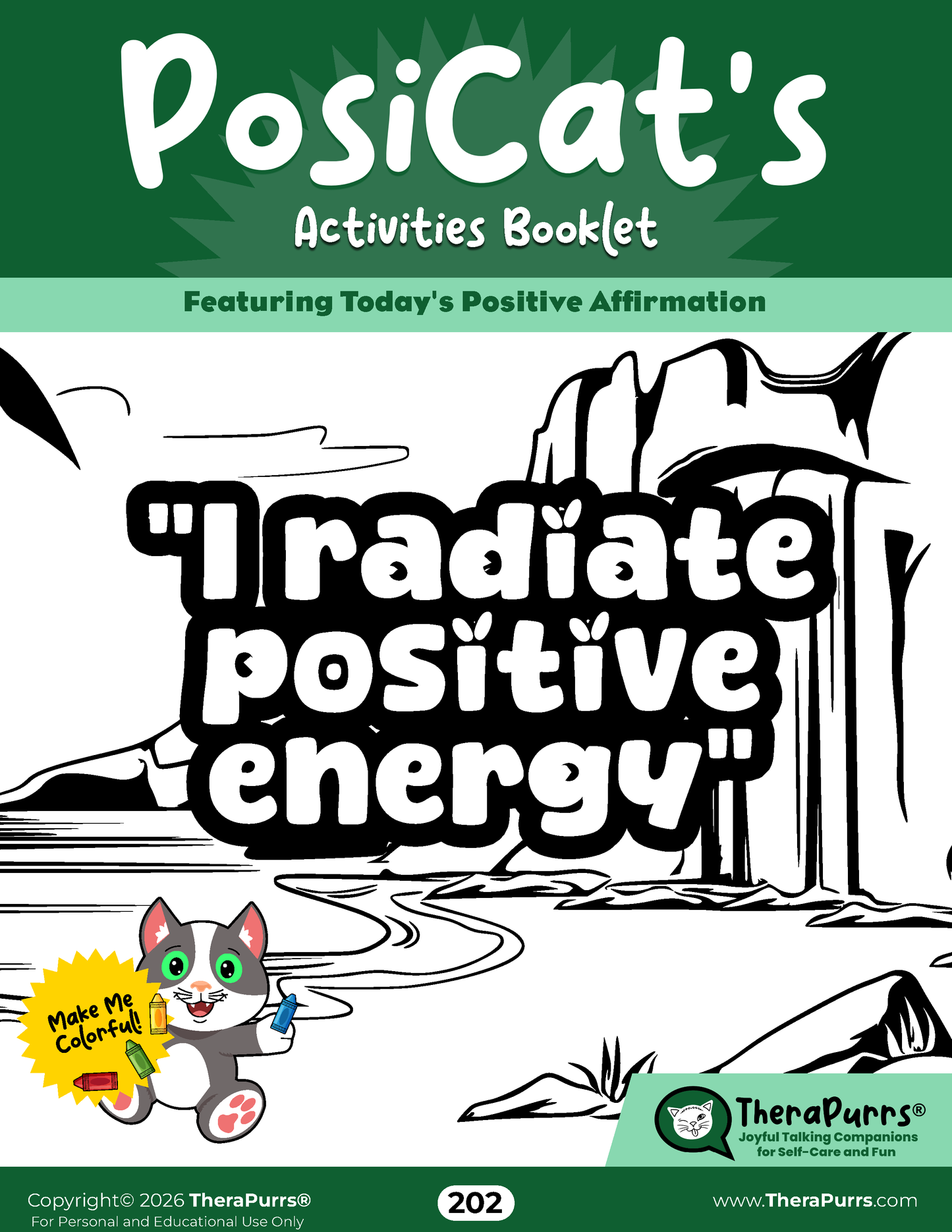 PosiCat's Printables - Activities Booklet 202: I radiate positive energy