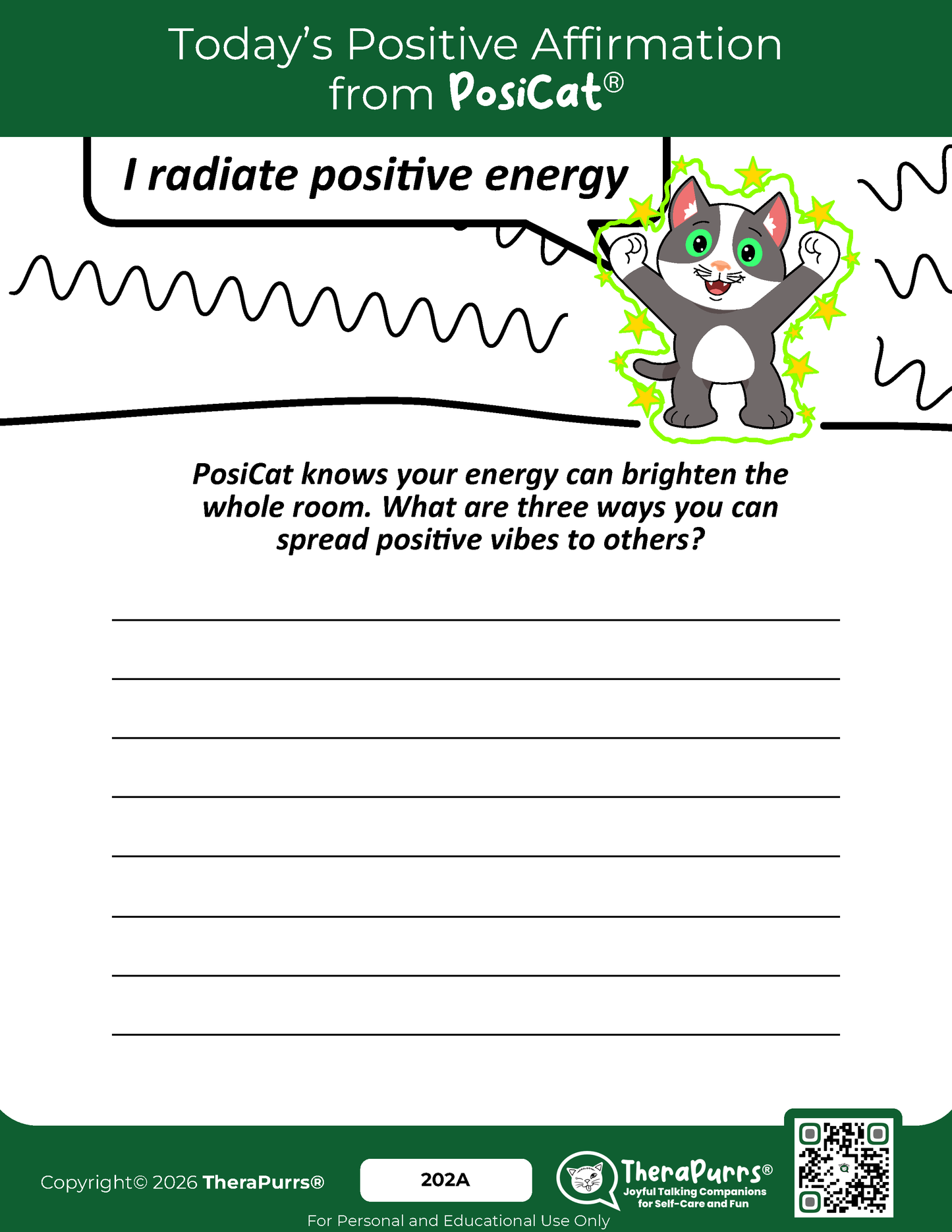 PosiCat's Printables - Activities Booklet 202: I radiate positive energy