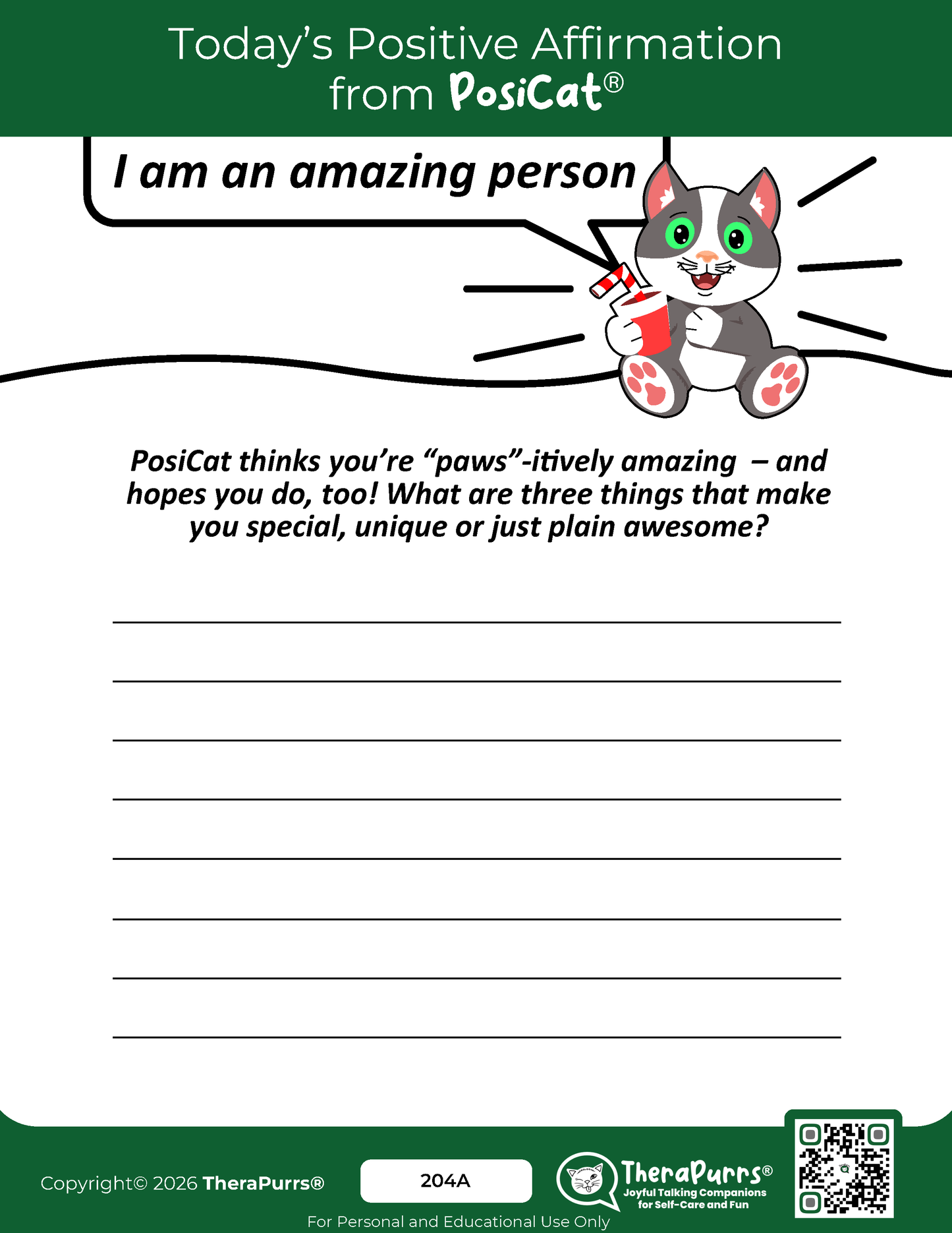 PosiCat's Printables - Activities Booklet 204: I am an amazing person
