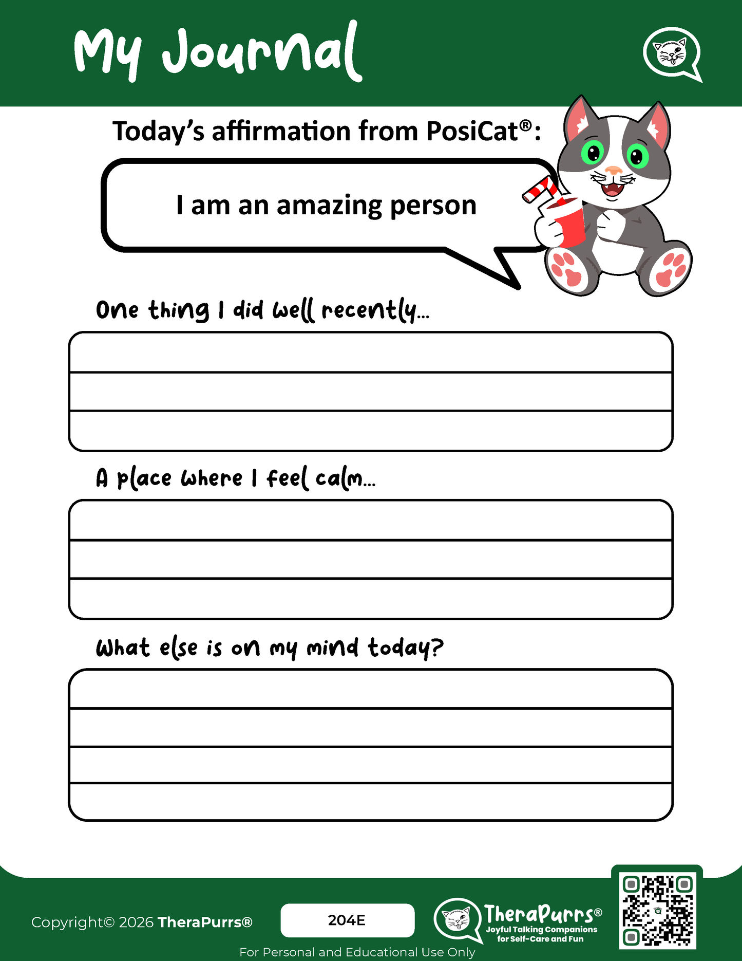 PosiCat's Printables - Activities Booklet 204: I am an amazing person