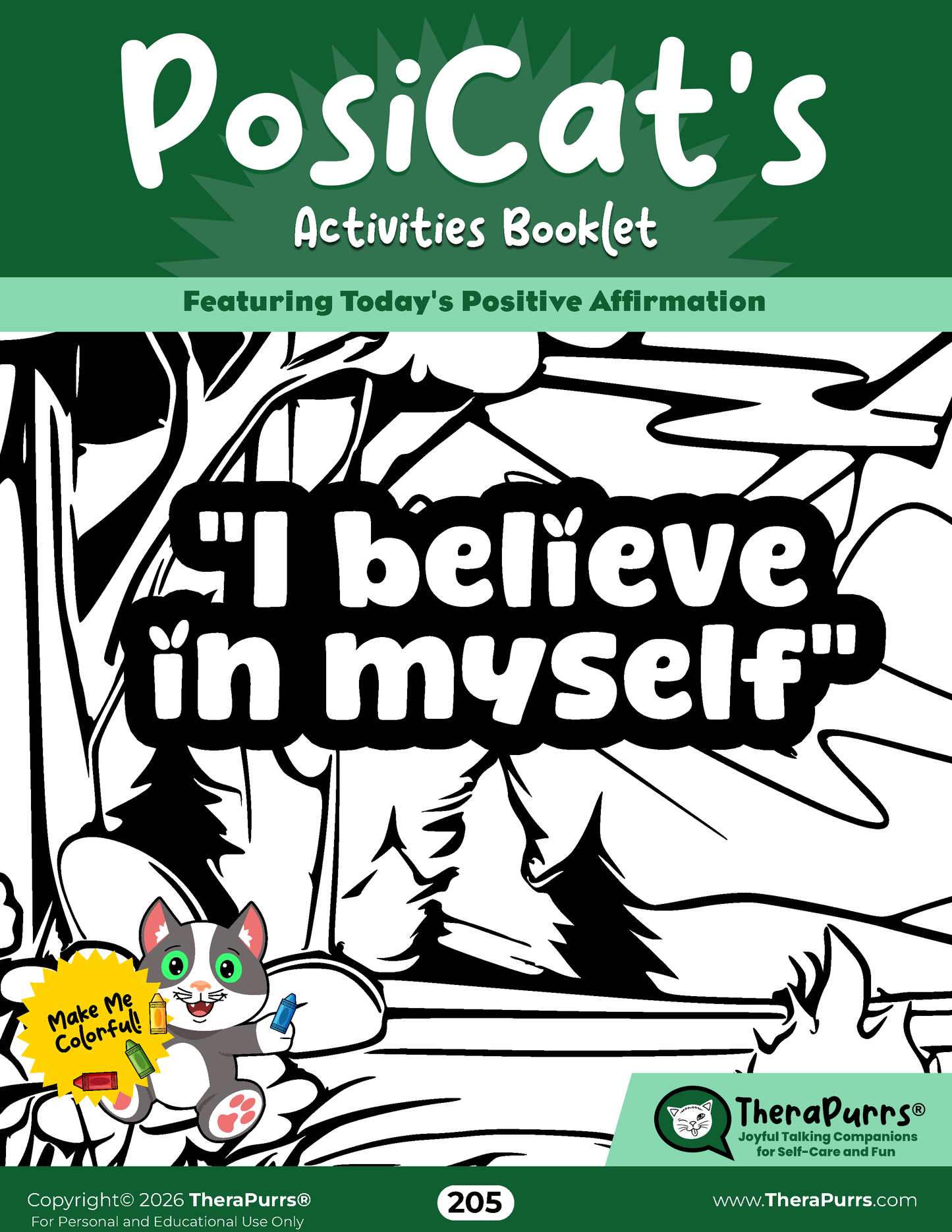 PosiCat's Printables - Activities Booklet 205: I believe in myself
