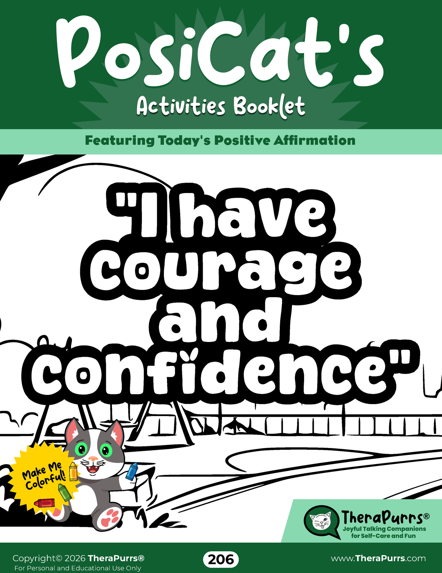 PosiCat's Printables - Activities Booklet 206: I have courage and confidence