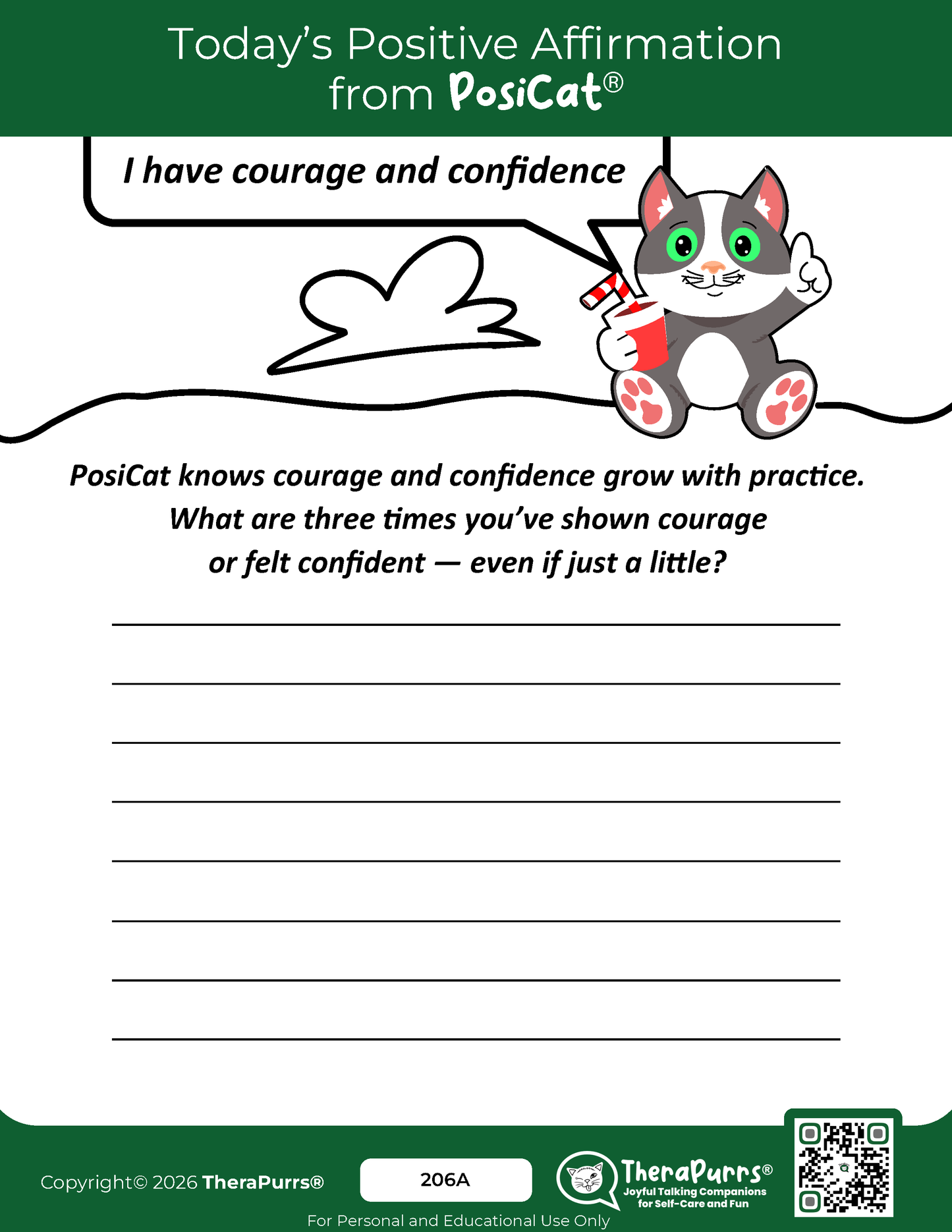 PosiCat's Printables - Activities Booklet 206: I have courage and confidence