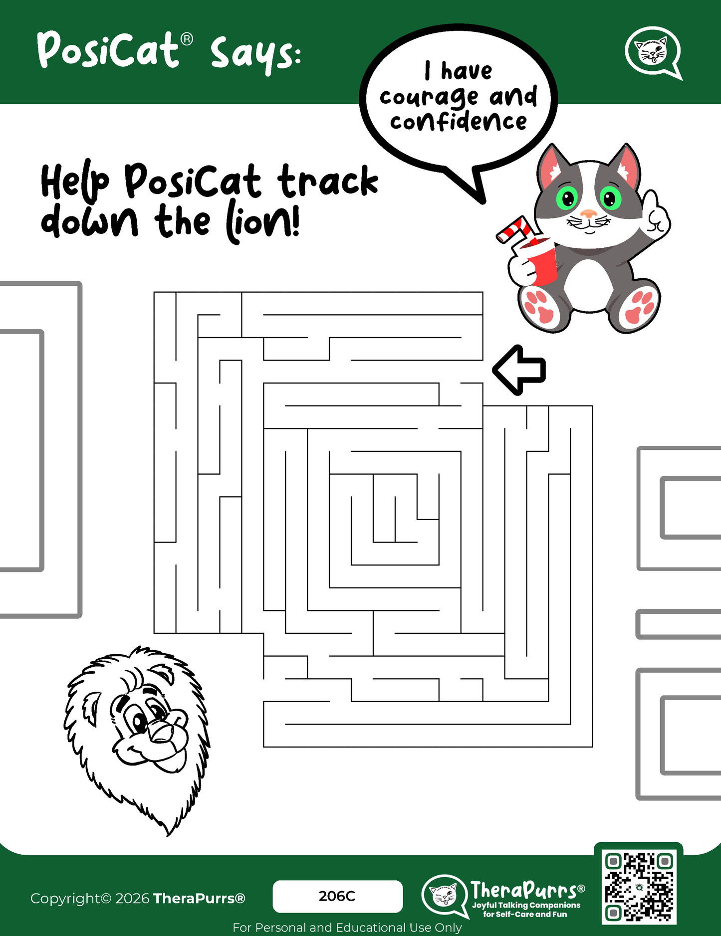 PosiCat's Printables - Activities Booklet 206: I have courage and confidence