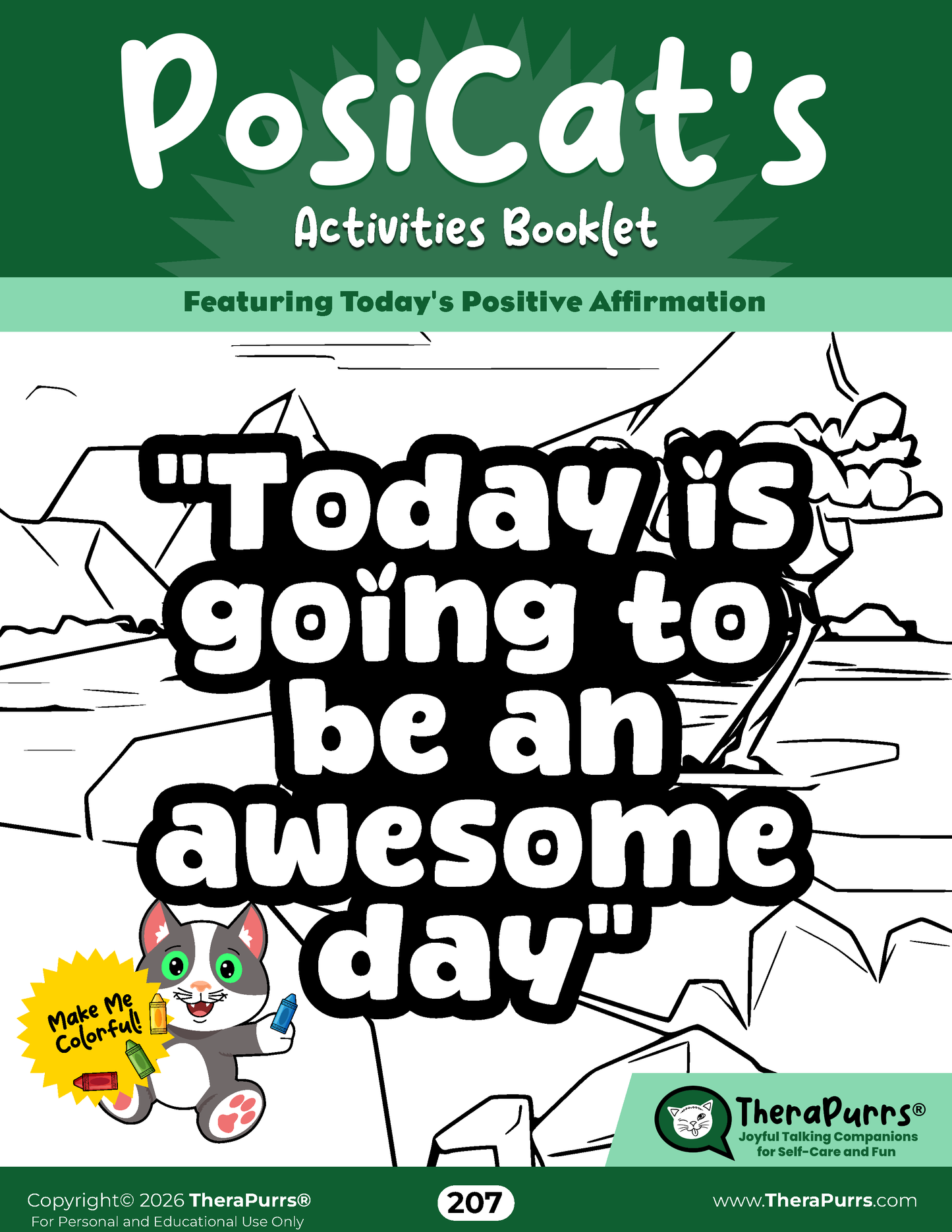 PosiCat's Printables - Activities Booklet 207: Today is going to be an awesome day