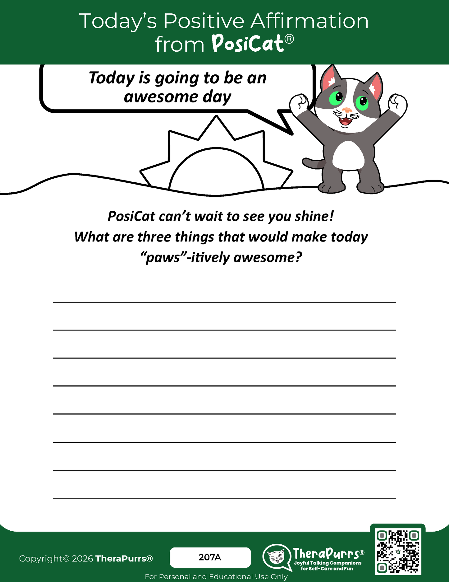 PosiCat's Printables - Activities Booklet 207: Today is going to be an awesome day