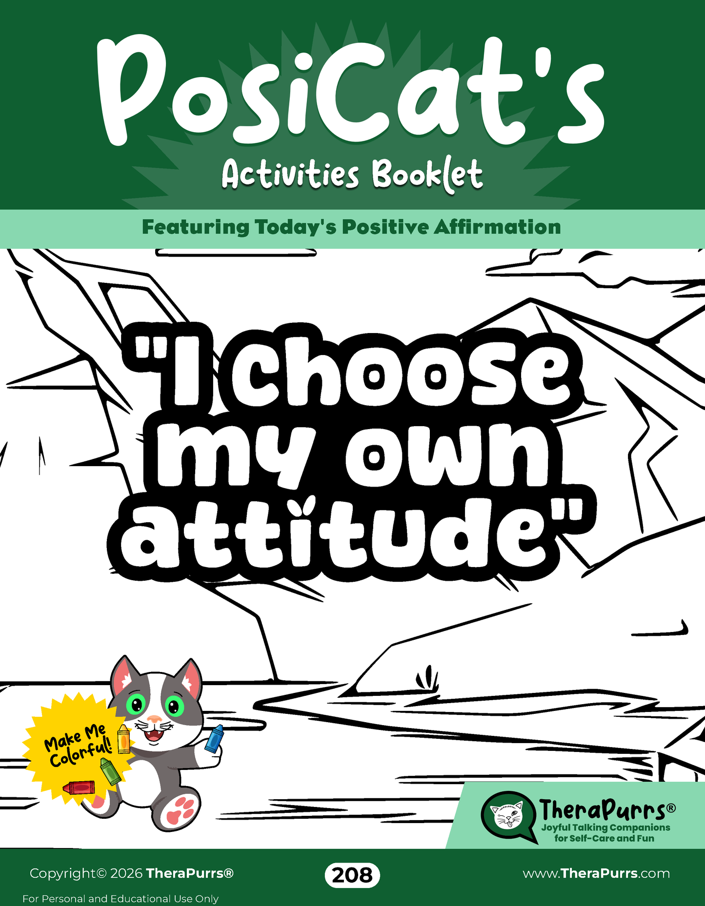 PosiCat's Printables - Activities Booklet 208: I choose my own attitude