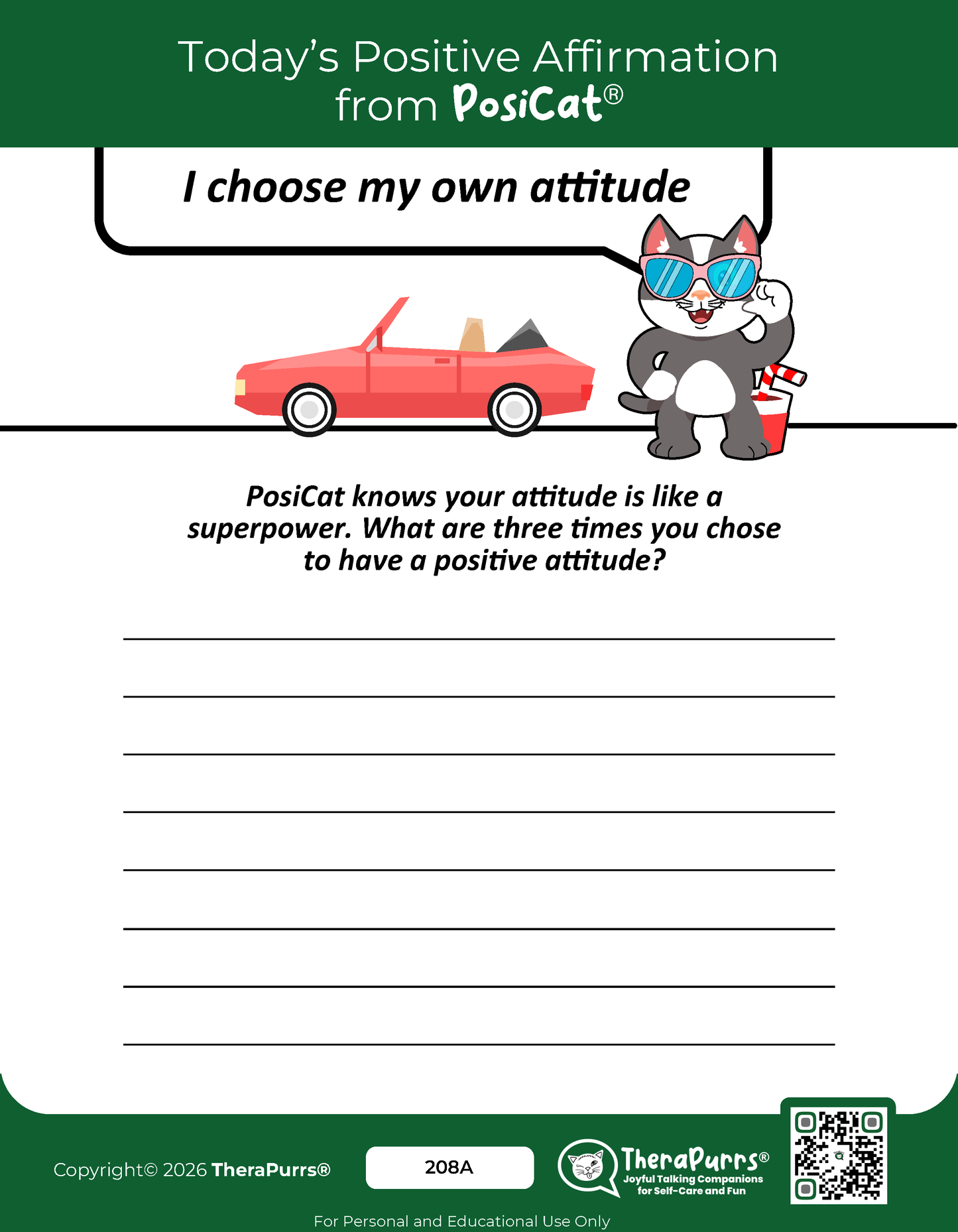 PosiCat's Printables - Activities Booklet 208: I choose my own attitude