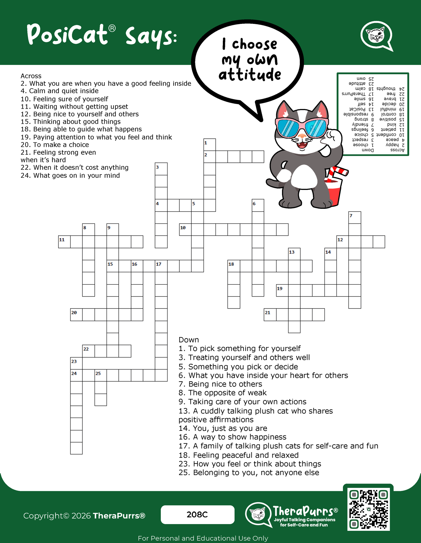 PosiCat's Printables - Activities Booklet 208: I choose my own attitude