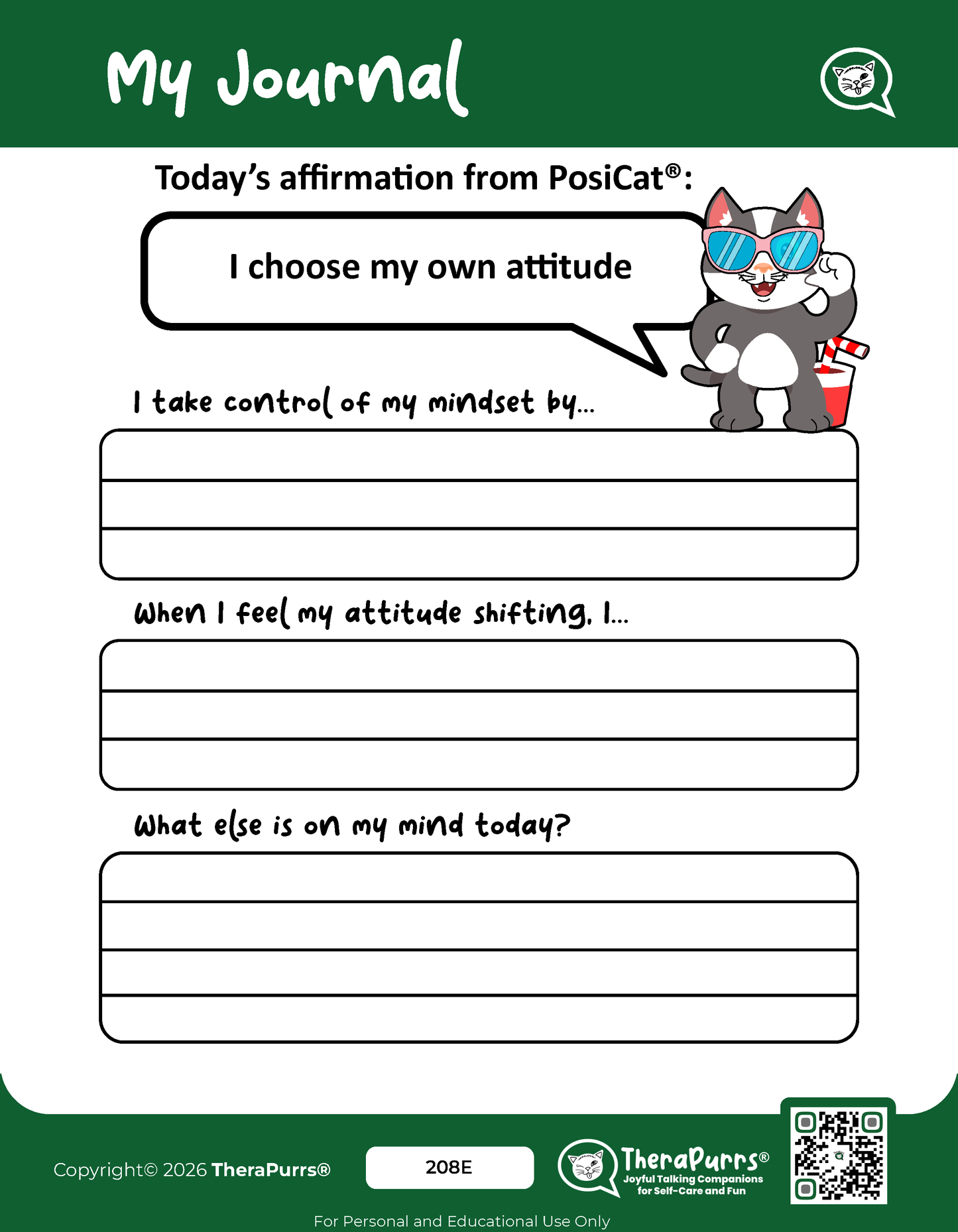 PosiCat's Printables - Activities Booklet 208: I choose my own attitude