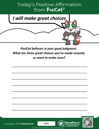 PosiCat's Printables - Activities Booklet 210: I will make great choices