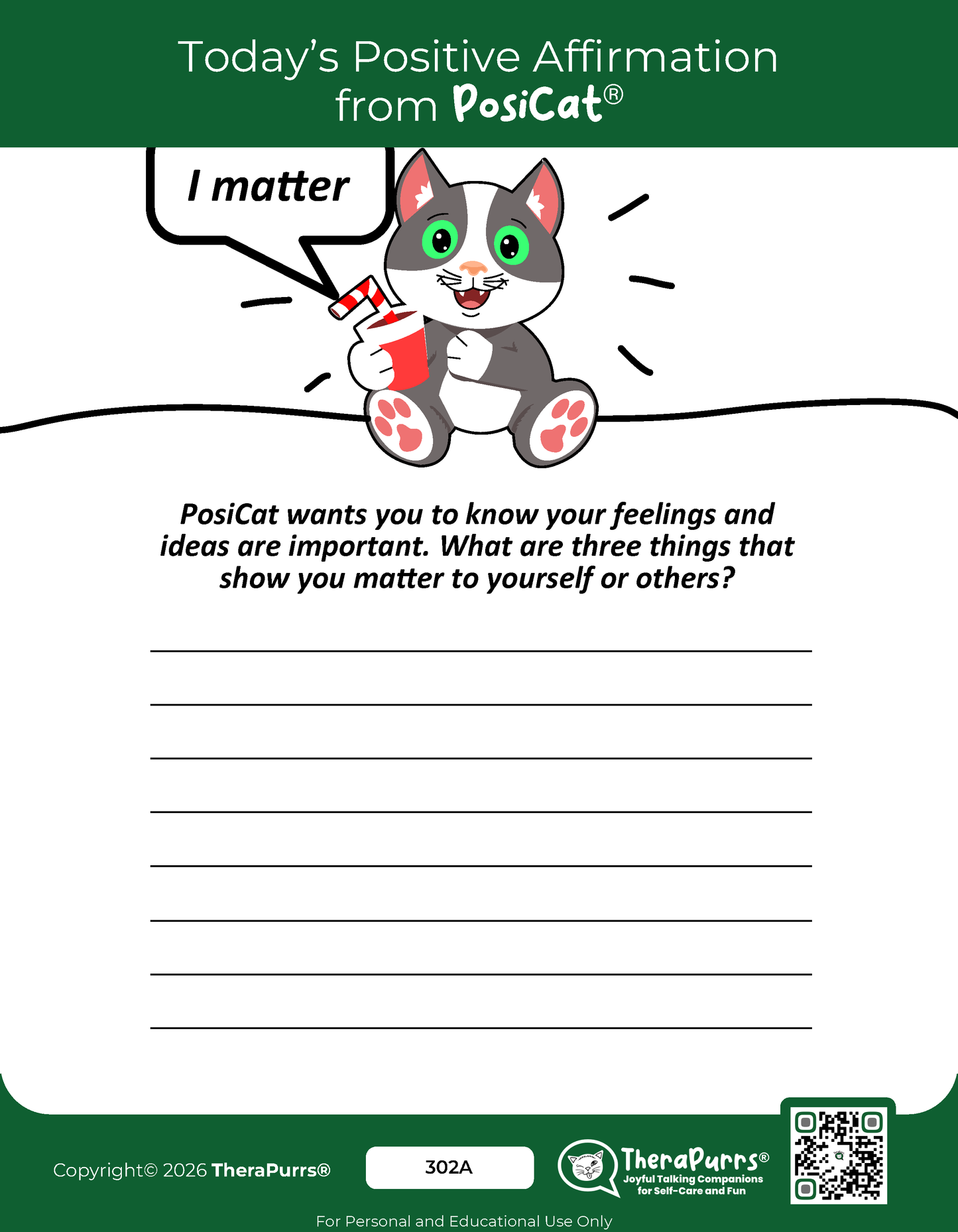 PosiCat's Printables - Activities Booklet 302: I matter