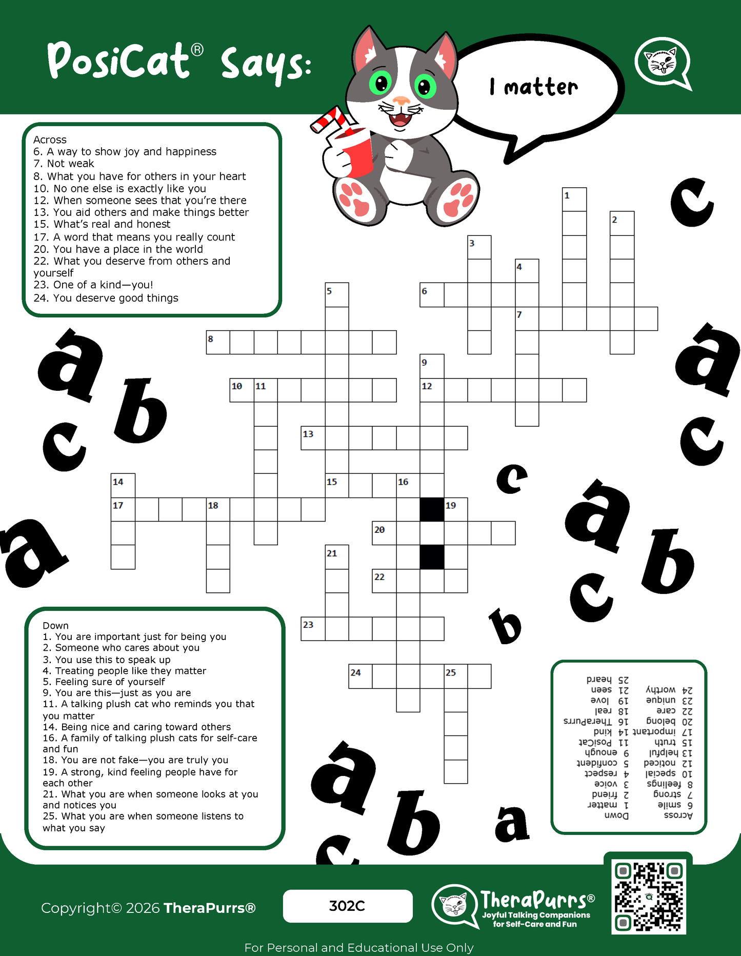 PosiCat's Printables - Activities Booklet 302: I matter